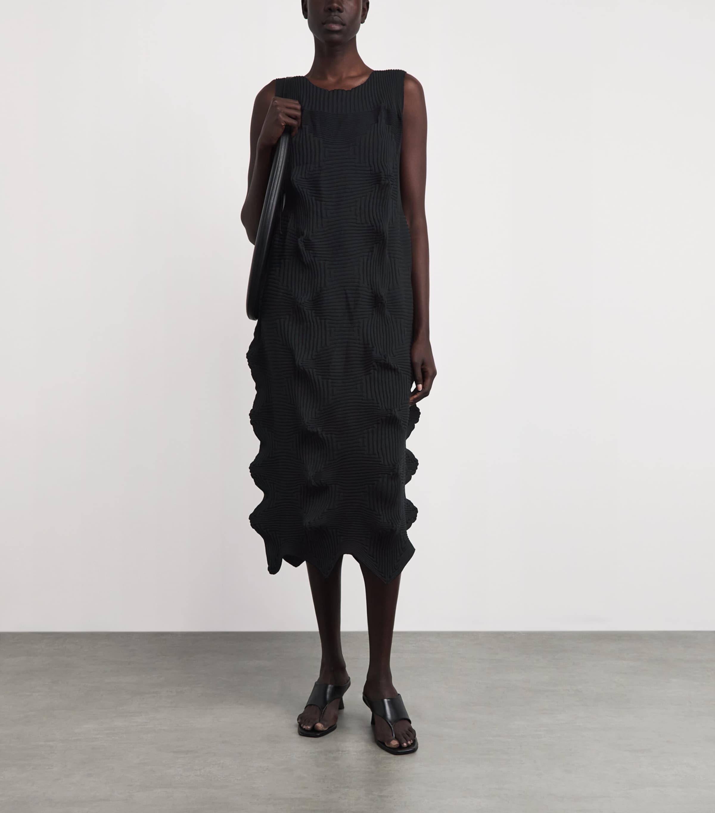 Issey Miyake Womens Knitted Linkage Midi Dress Black Image 2