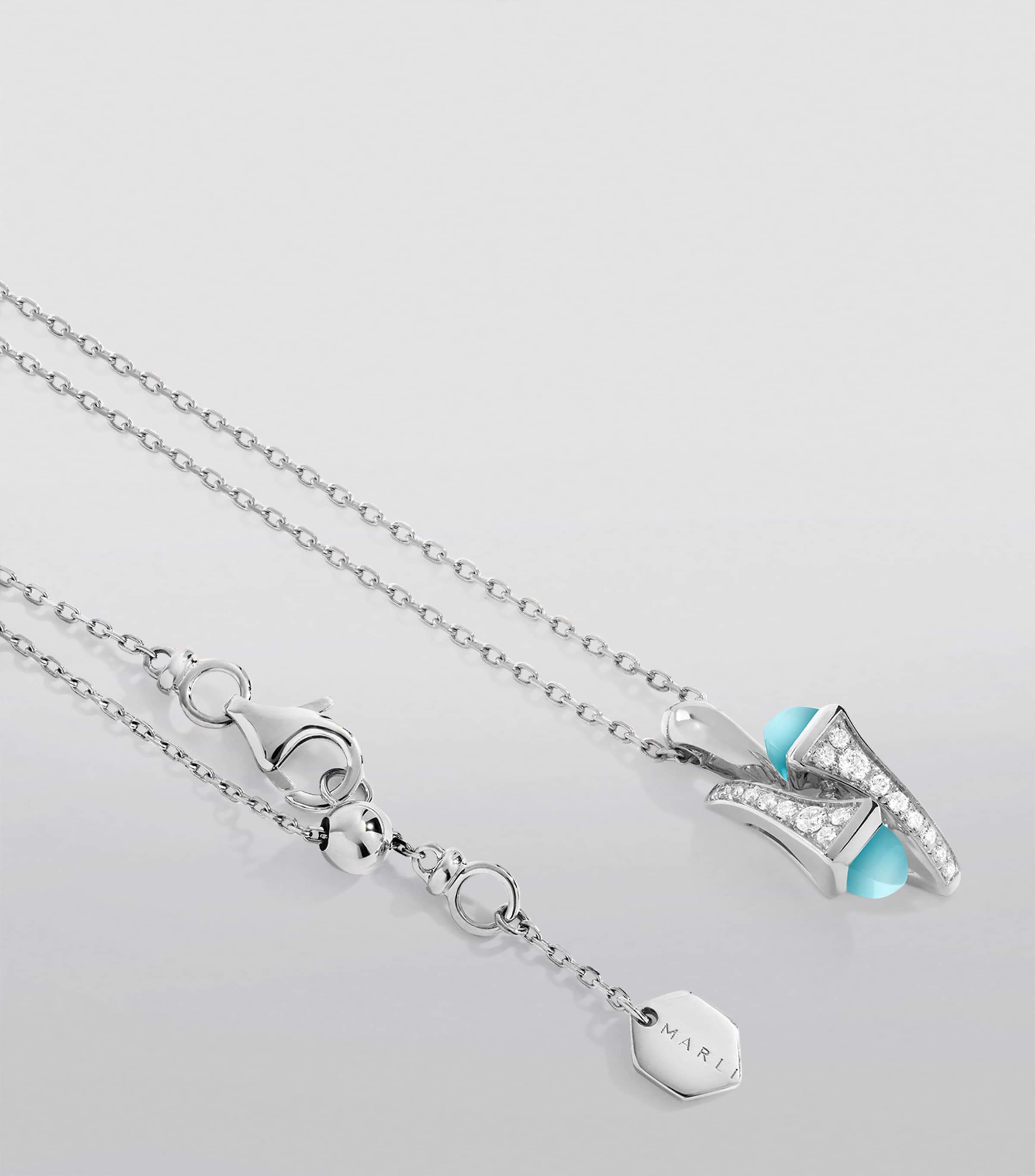 White Gold, Diamond and Blue Chalcedony Cleo Pendant Necklace WHITE GOLD Image 2