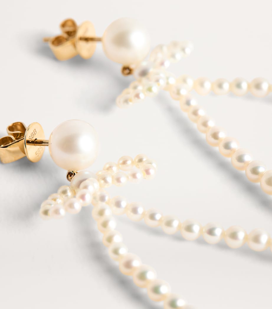 Yellow Gold and Freshwater Pearl Bow Rosette Earrings YELLOW GOLD Image 6