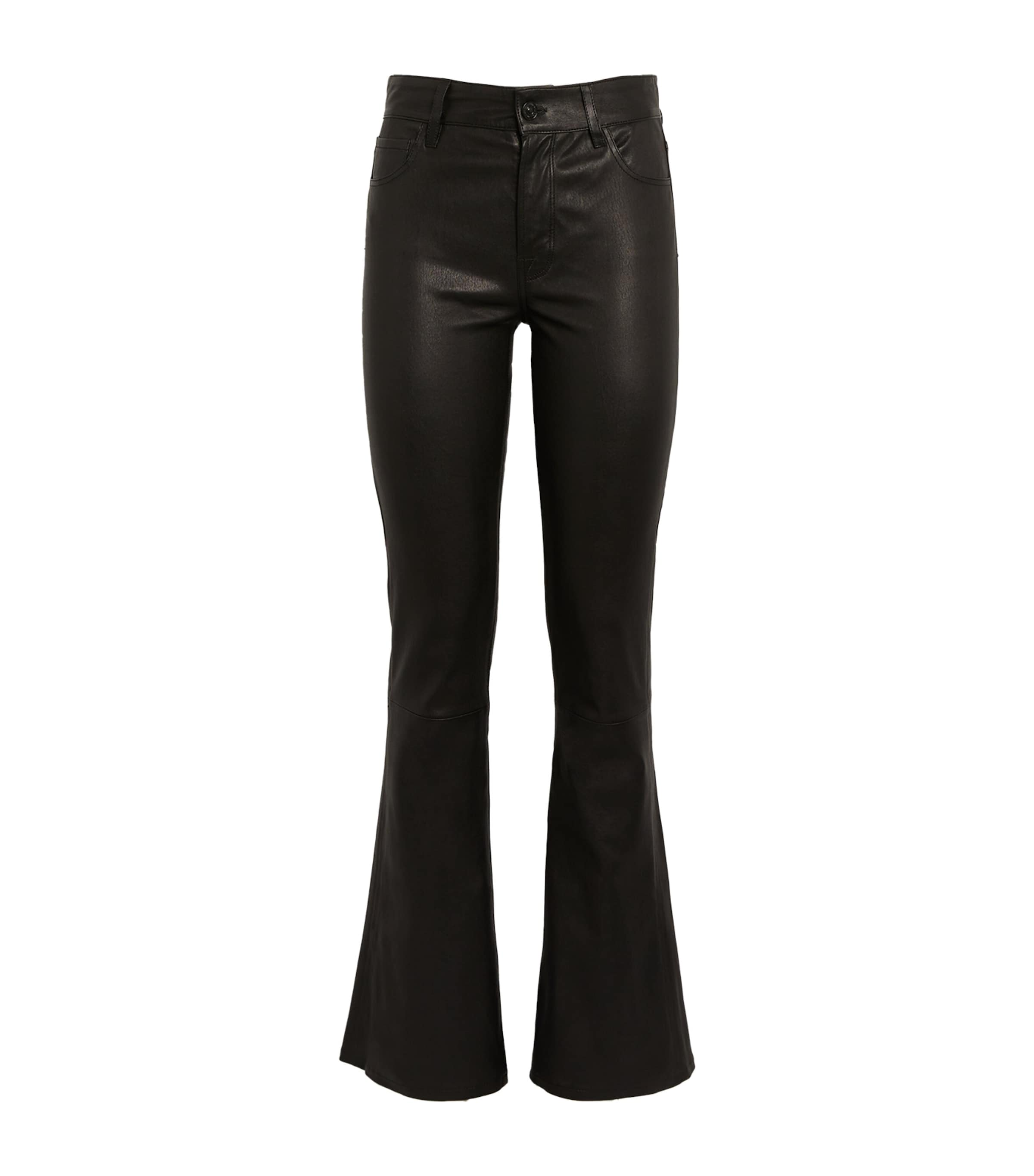 7 For All Mankind Leather Low-rise Bootcut Jeans In Black