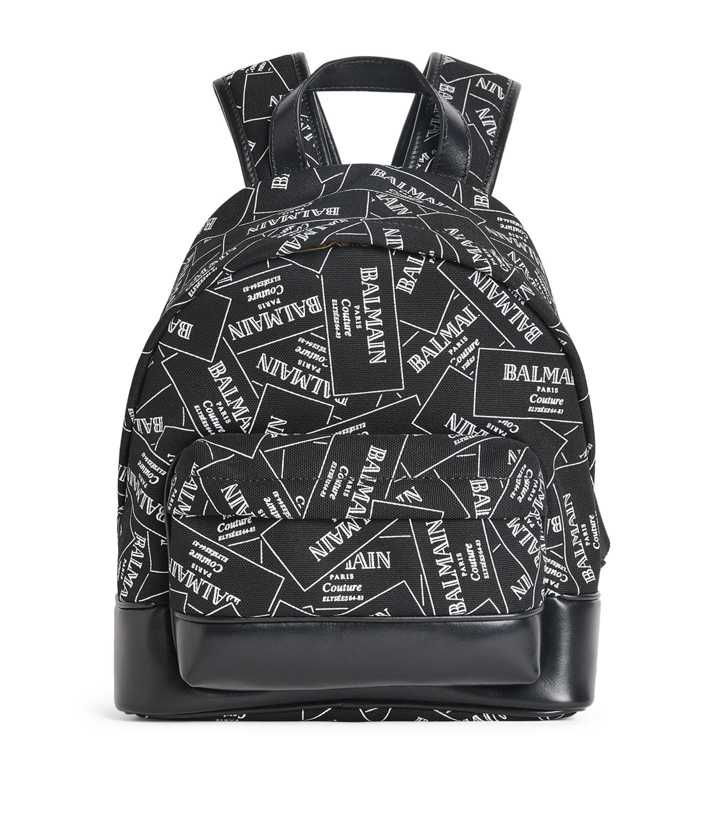 Balmain Canvas Logo Sticker Print Backpack In Black