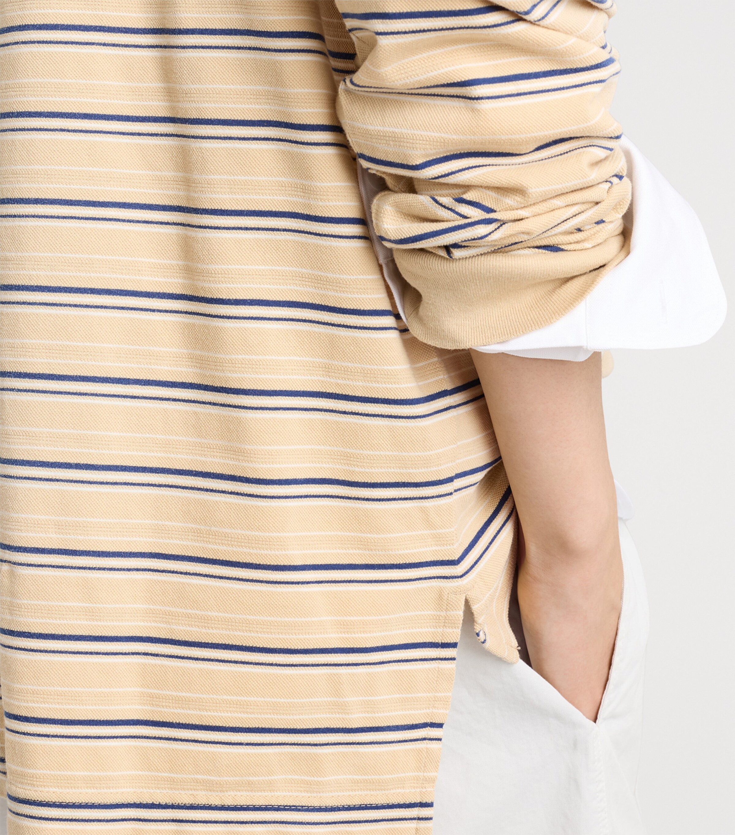 Prada Mens Cotton Piqué Stripe Slim Long-Sleeve Polo Shirt Neutral Image 6