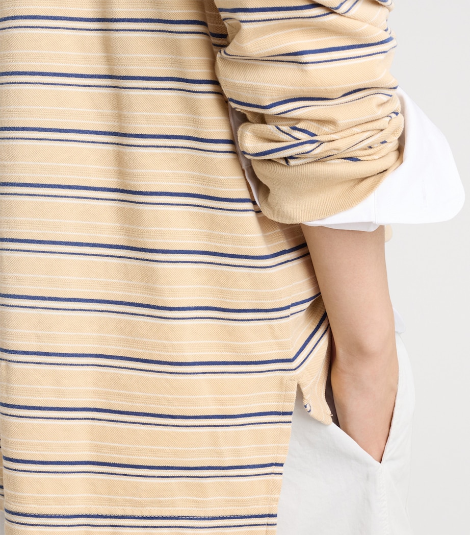 Prada Mens Cotton Piqué Stripe Slim Long-Sleeve Polo Shirt Neutral Image 6