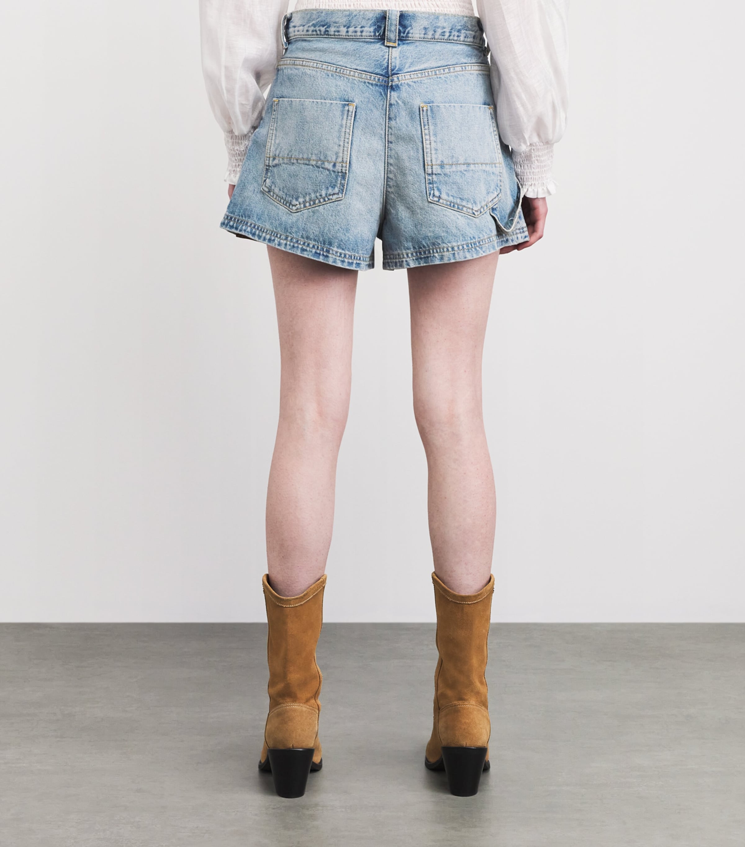Sandro Paris Womens Suede-Trim Denim Shorts Light Bu Jean Image 5