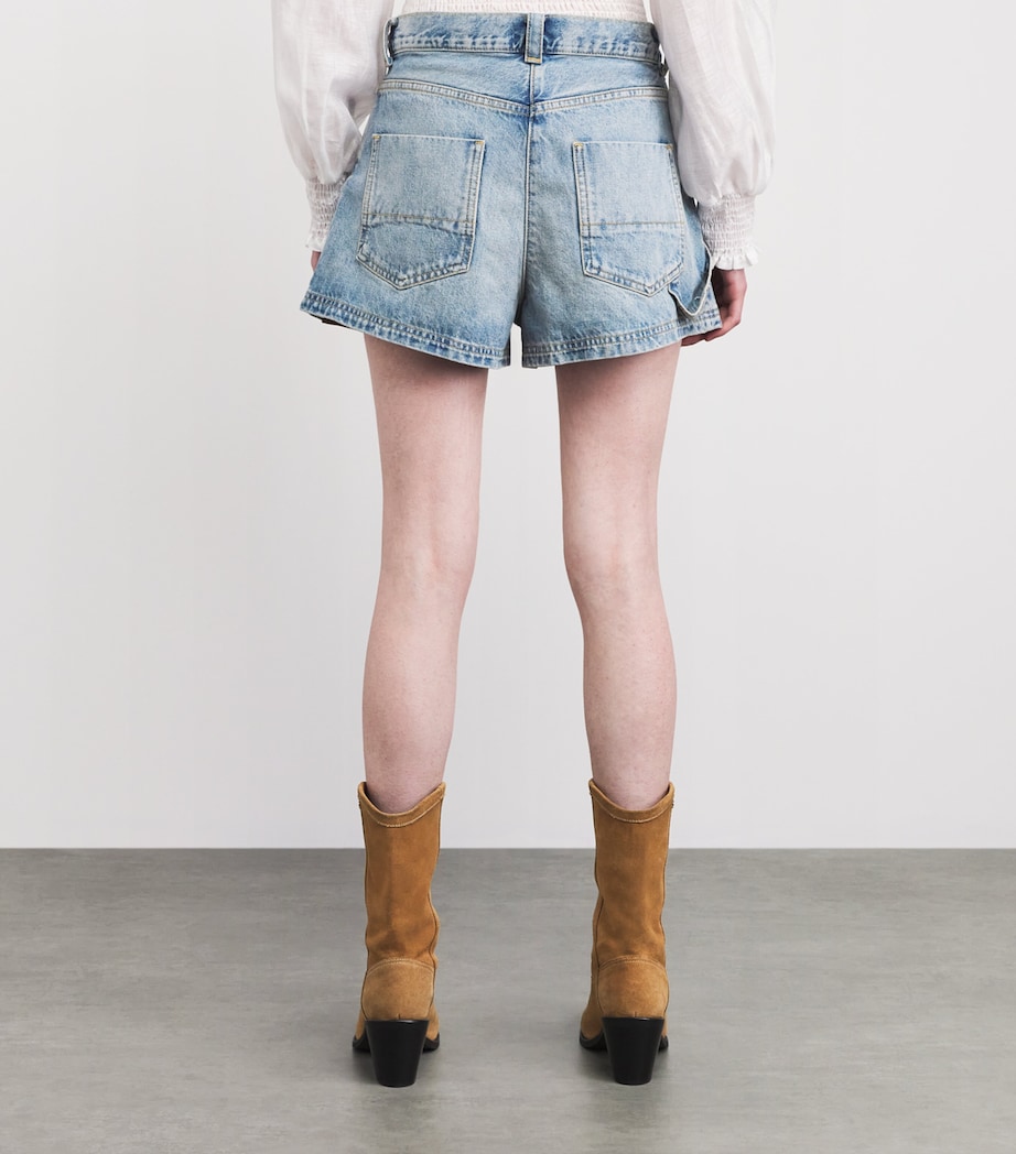 Sandro Paris Womens Suede-Trim Denim Shorts Light Bu Jean Image 5