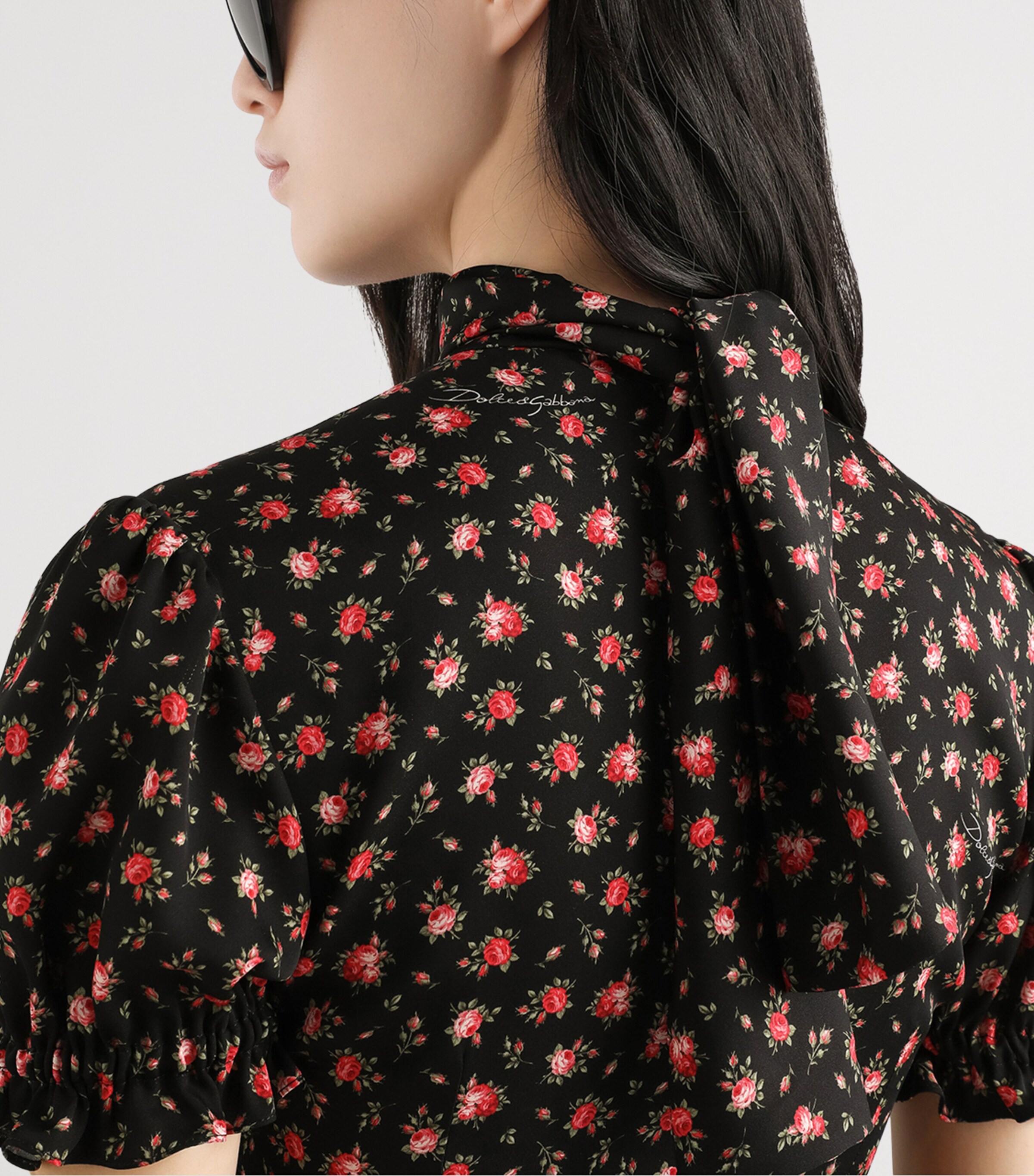 Dolce&Gabbana Womens Stretch-Silk Rose Print Blouse Rose Image 5