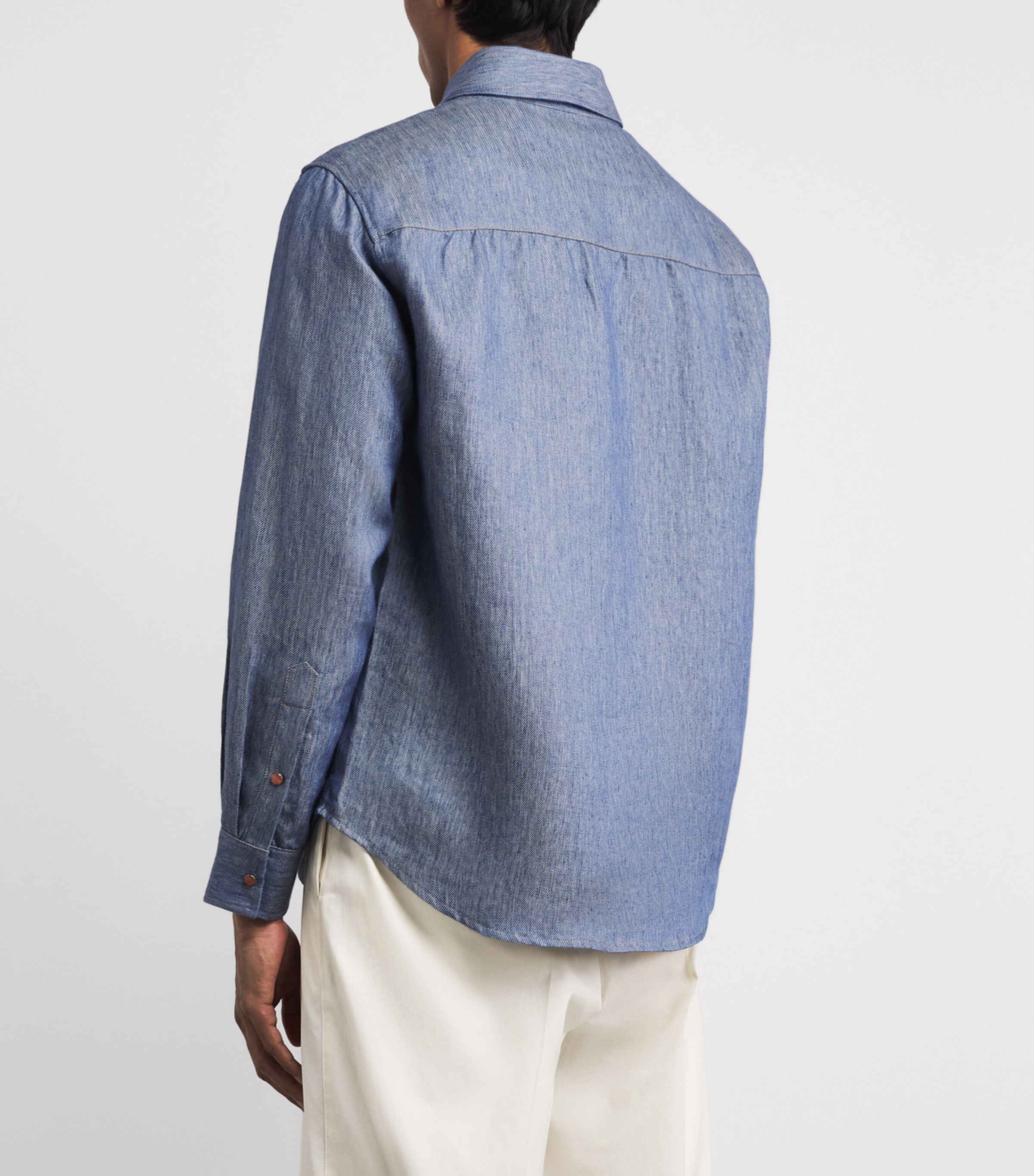 GOD'S TRUE CASHMERE Mens Linen Denim Shirt Carnelian Image 5