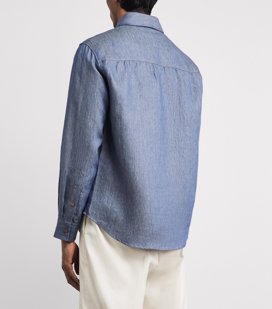 GOD'S TRUE CASHMERE Mens Linen Denim Shirt Carnelian Image 5