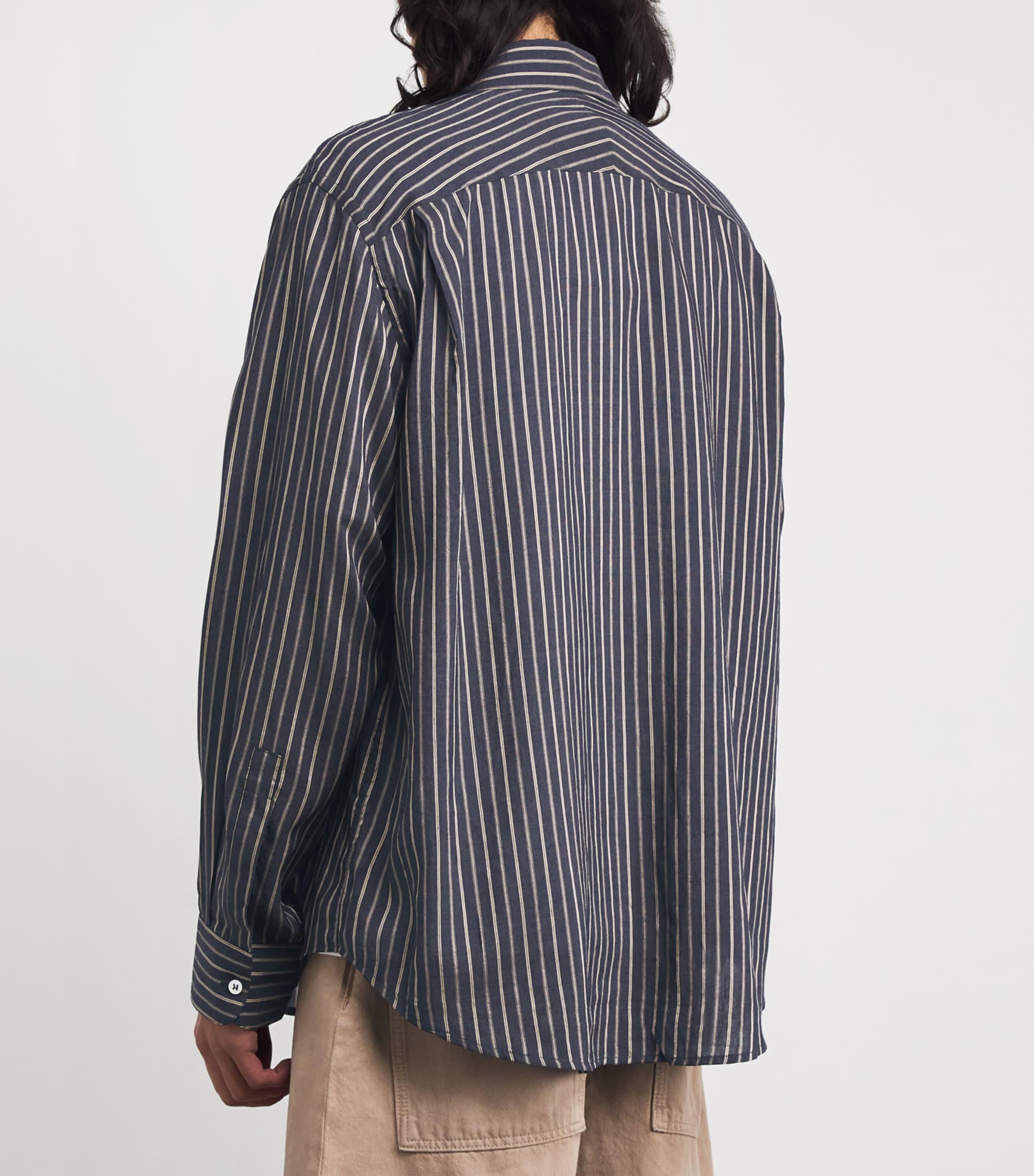 Cotton Stripe Oversized Shirt INDIGO Image 4