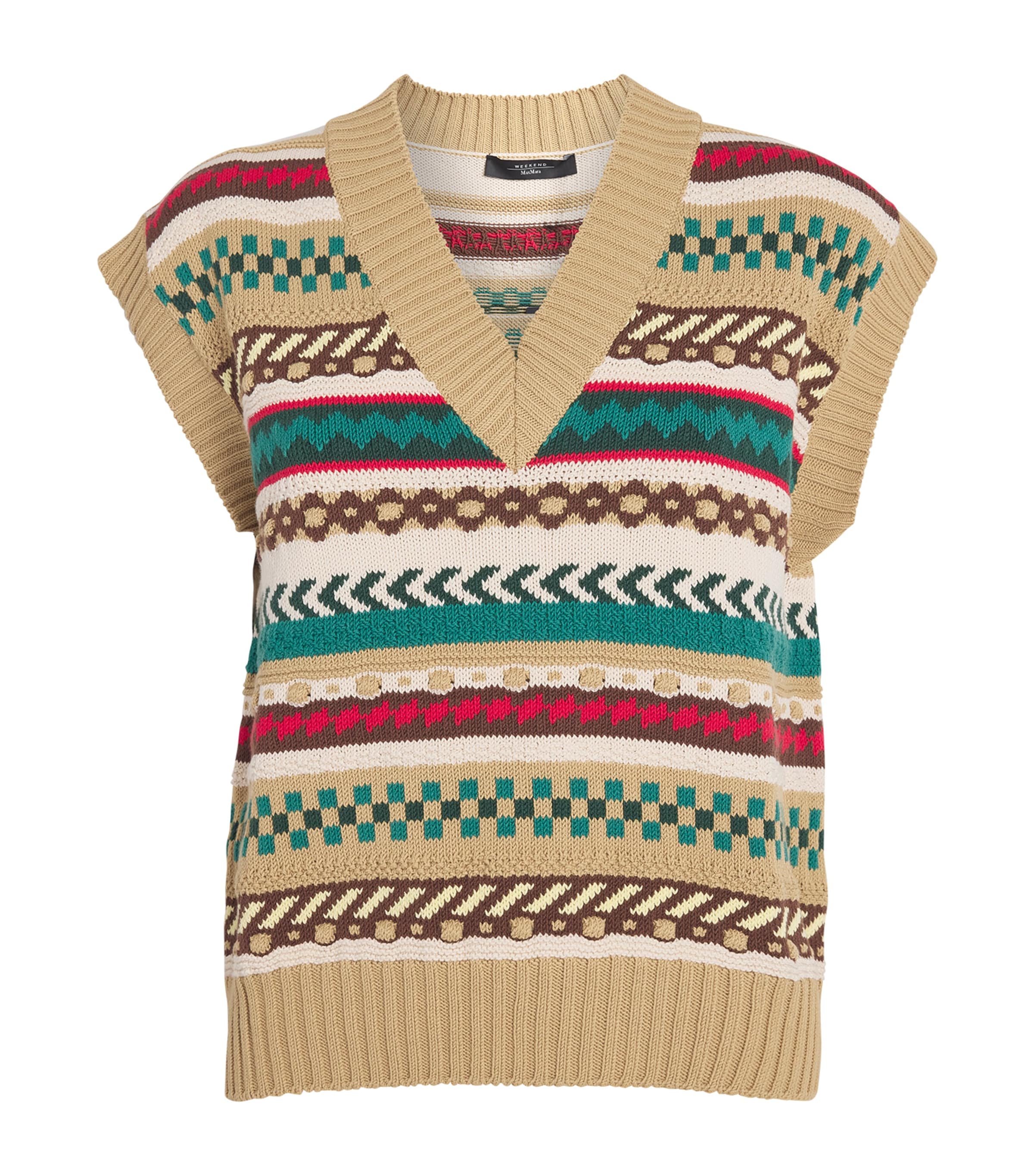 Weekend Max Mara Cotton-blend Jacquard Sweater Vest In Brown