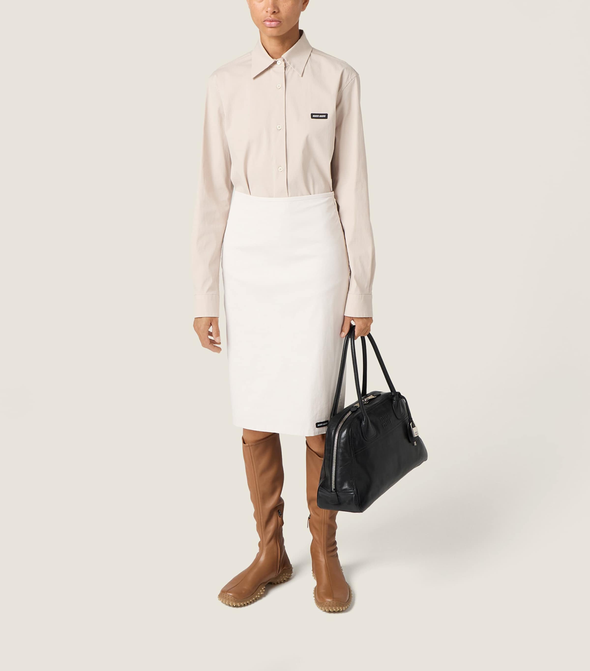 Miu Miu Womens Stretch-Poplin Shirt Neutral Image 2