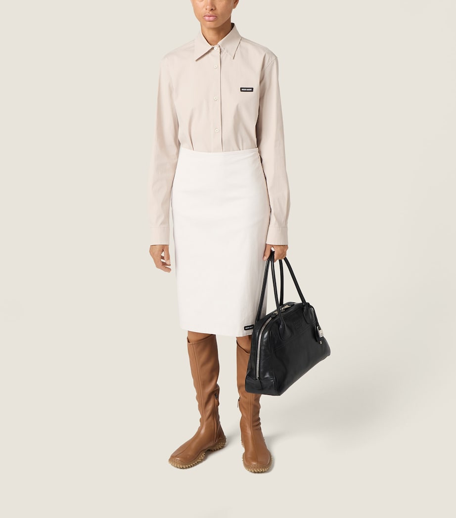 Miu Miu Womens Stretch-Poplin Shirt Neutral Image 2