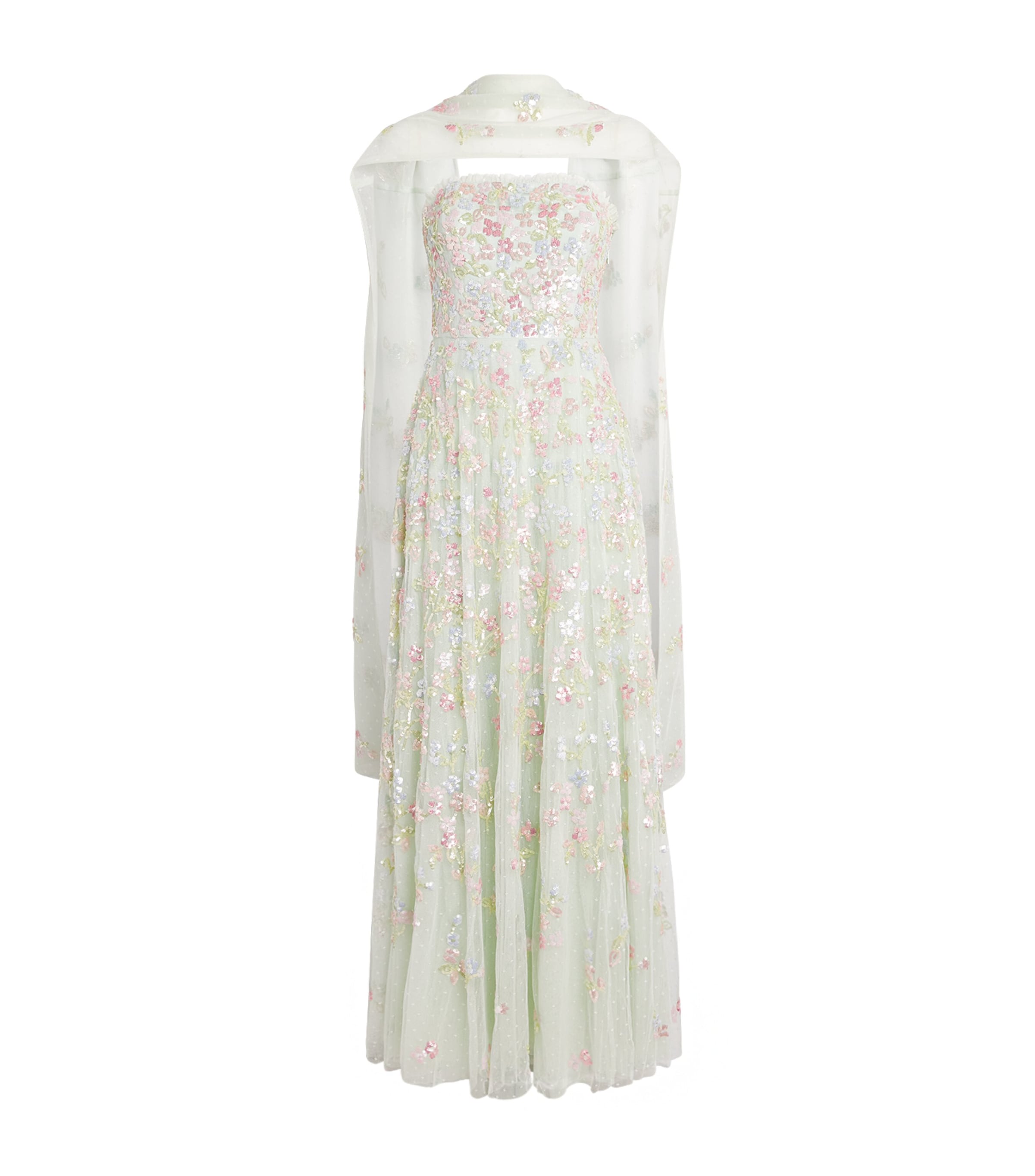 Needle & Thread Womens Strapless Forget-Me-Not Maxi Dress Sea Mist/multi Image 1