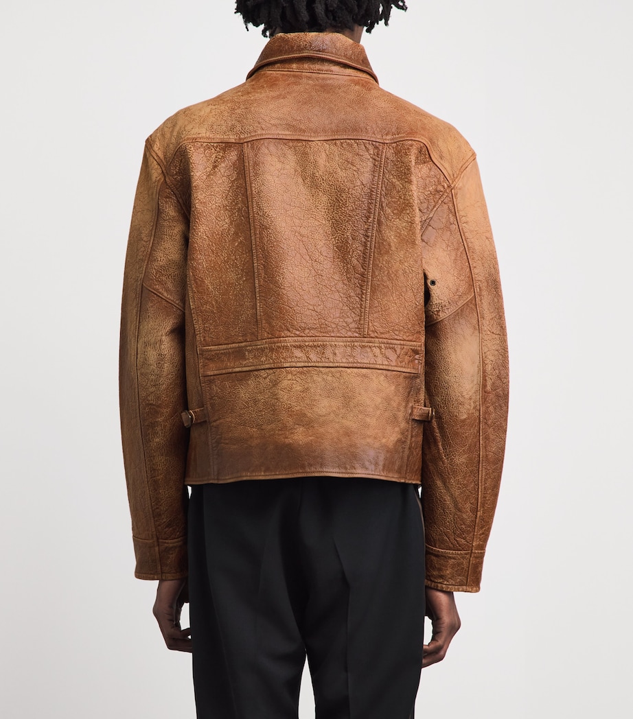 Polo Ralph Lauren Mens Leather Newsboy Jacket Brown X Image 5