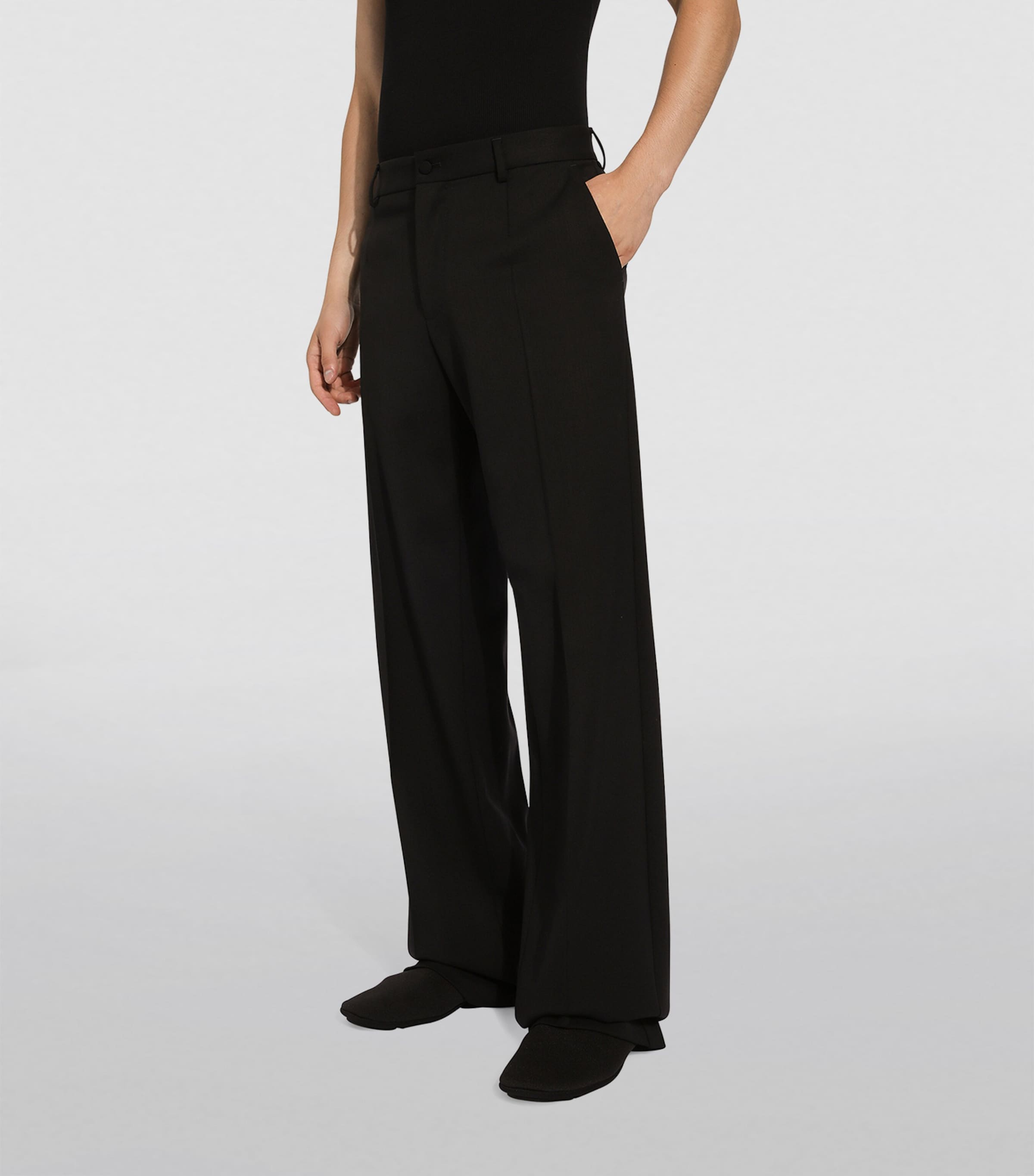 Virgin Wool Wide-Leg Trousers N0000-BLACK Image 5