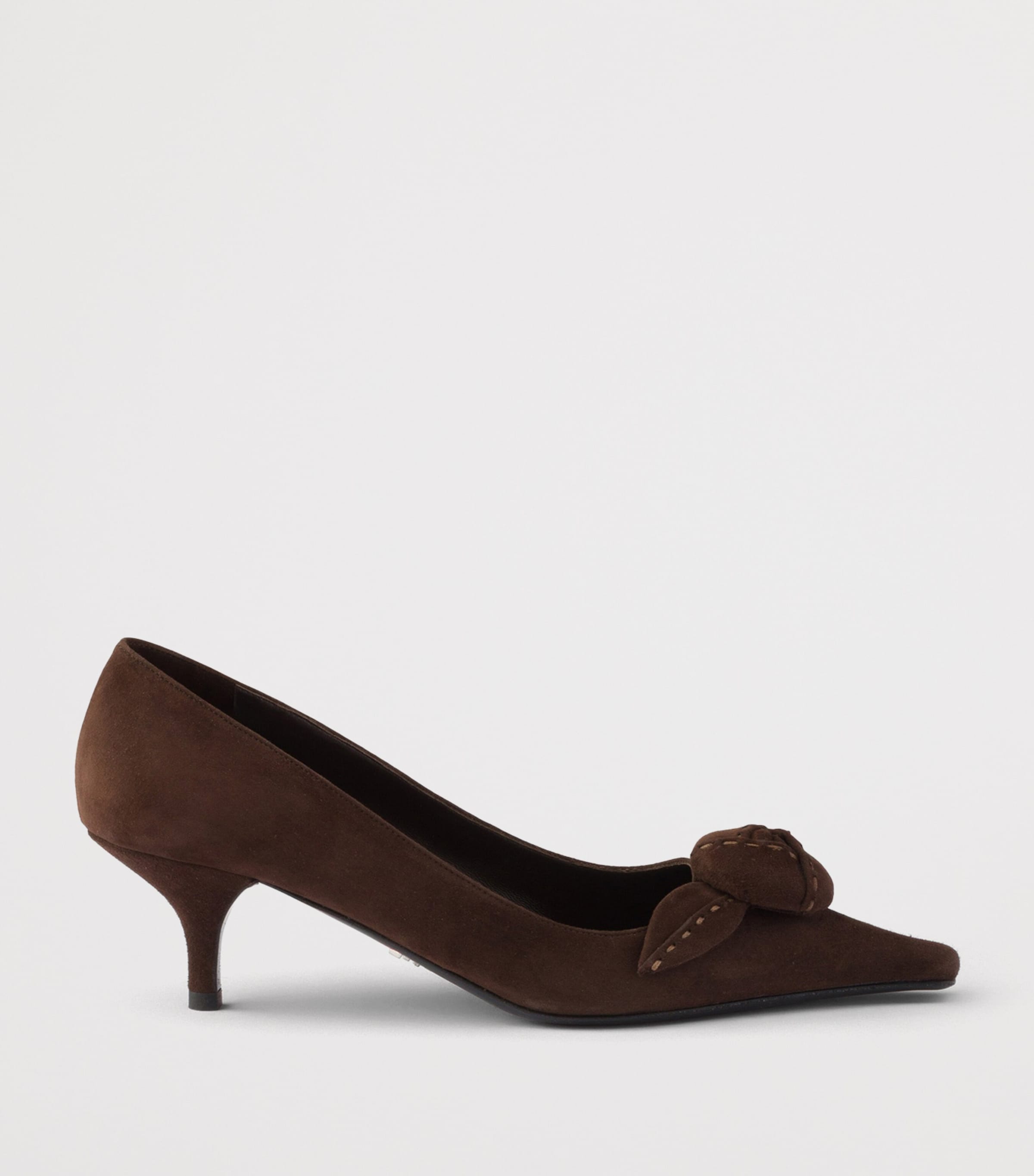 Prada Suede Floral-Detail Pumps 55 Brown Image 2