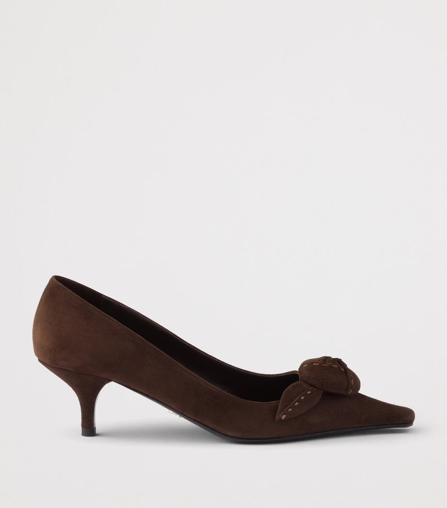 Prada Suede Floral-Detail Pumps 55 Brown Image 2