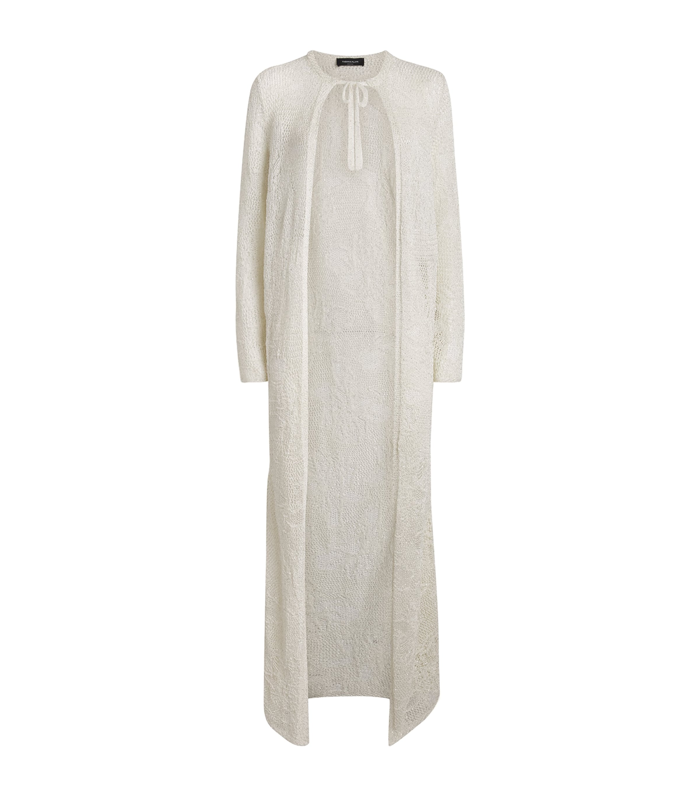 Fabiana Filippi Womens Sequinned Openwork Long Cardigan Mastice Image 1
