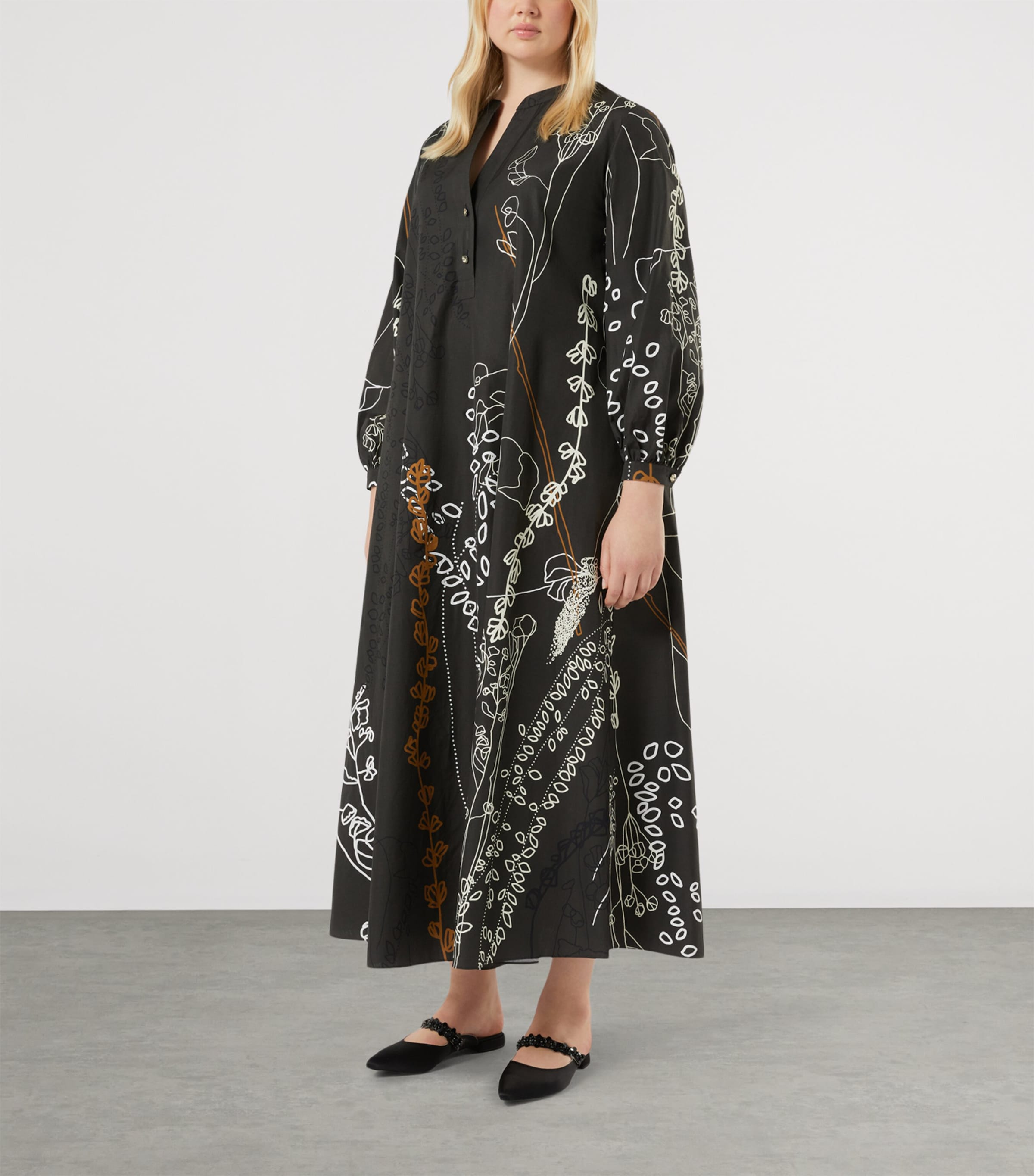 Marina Rinaldi Womens Cotton Printed Maxi Dress Black Image 2