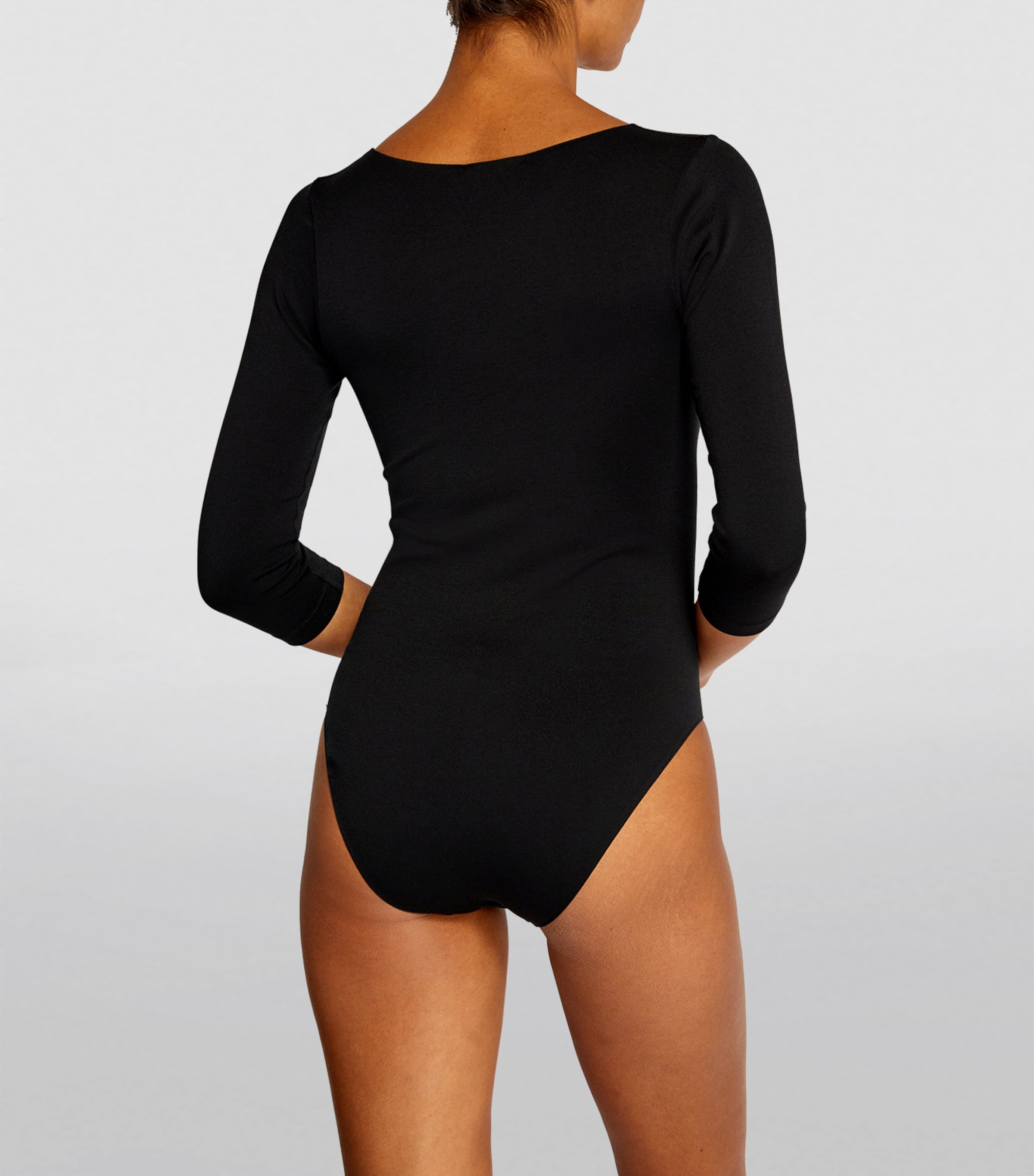 Cropped-Sleeve V-Neck Bodysuit 3009 BLACK Image 4
