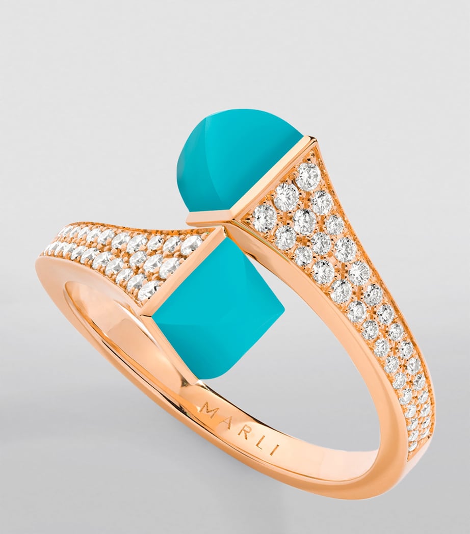 Midi Rose Gold, Diamond and Turquoise Cleo Ring ROSE GOLD Image 2