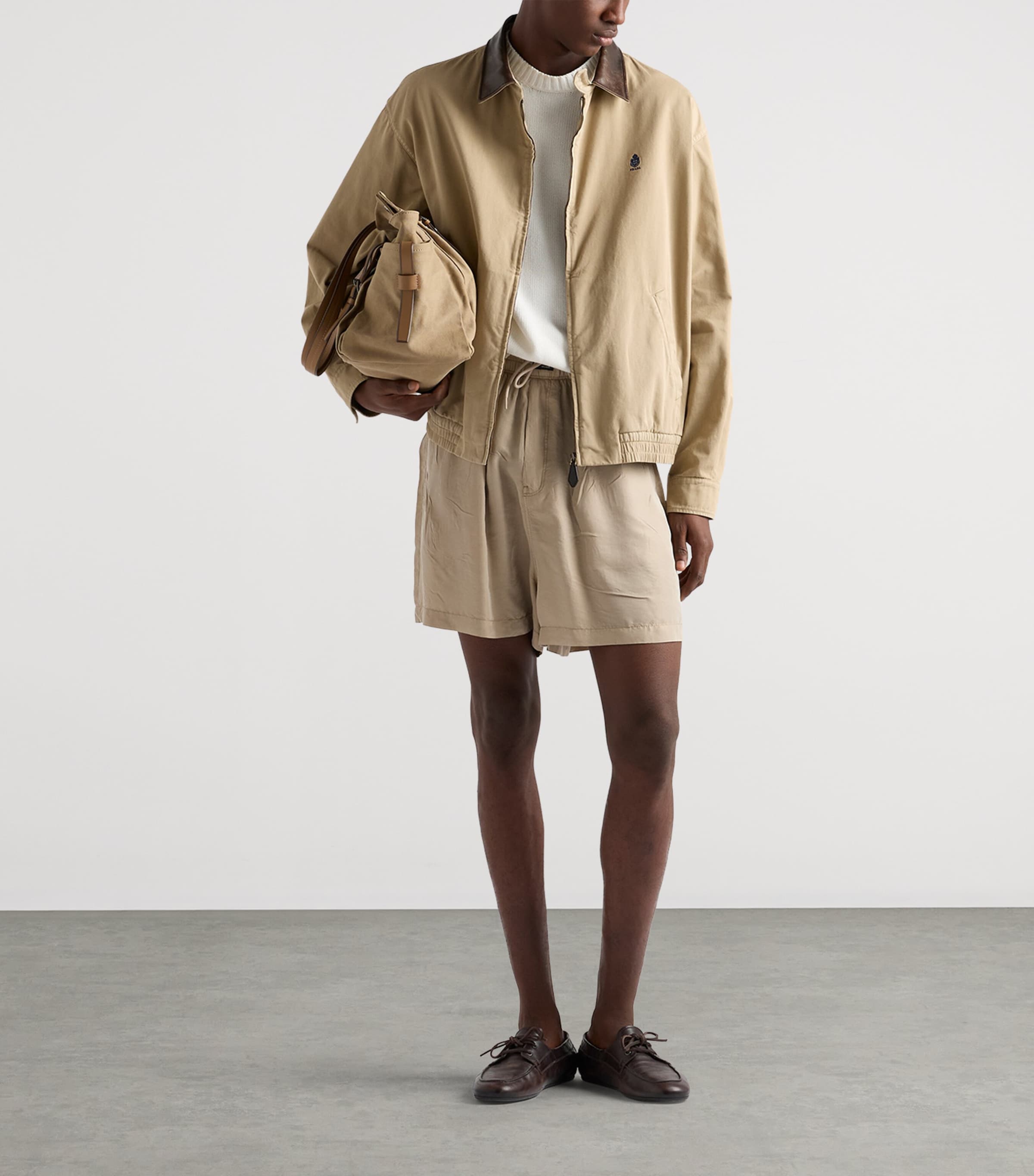 Prada Mens Silk Bermuda Shorts Neutral Image 2