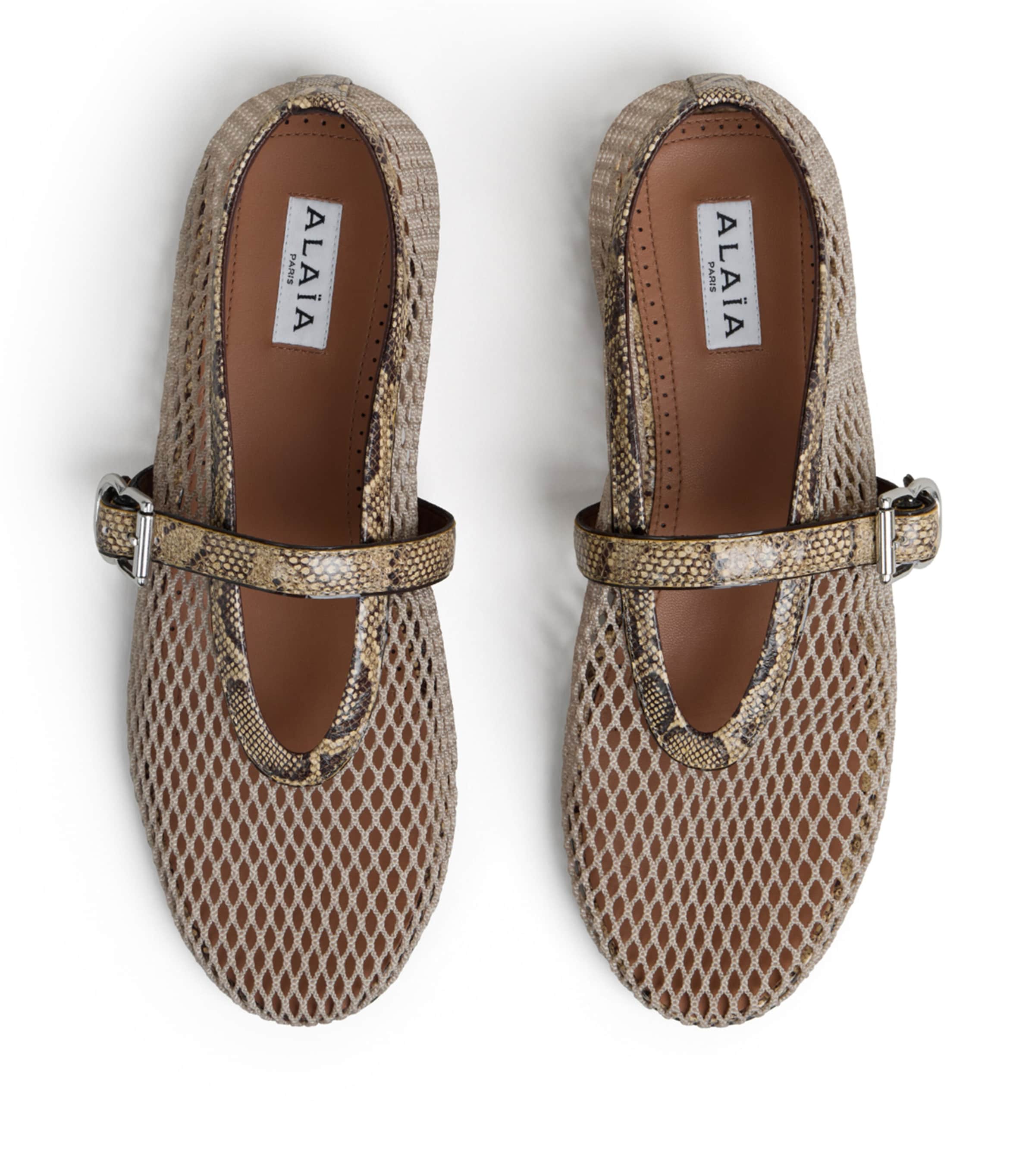 Alaïa Mesh Python Print-Trim Ballet Flats Honey Image 2