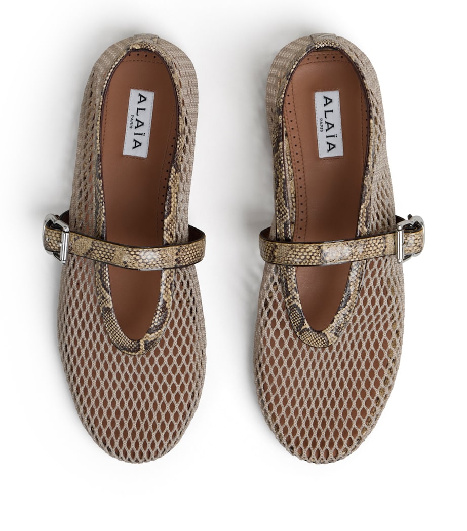 Alaïa Mesh Python Print-Trim Ballet Flats Honey Image 2