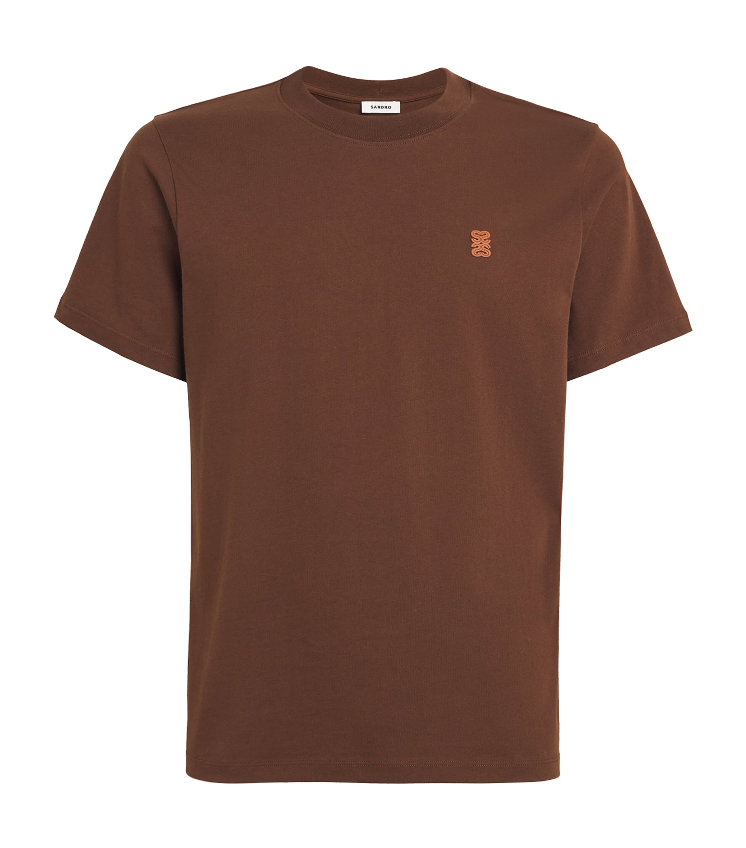 Sandro Paris Mens Cotton Logo-Patch T-Shirt Ginger Bread Image 1