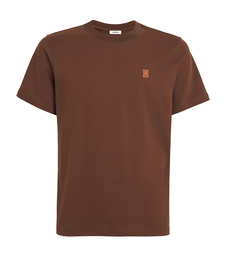 Sandro Paris Mens Cotton Logo-Patch T-Shirt Ginger Bread Image 1