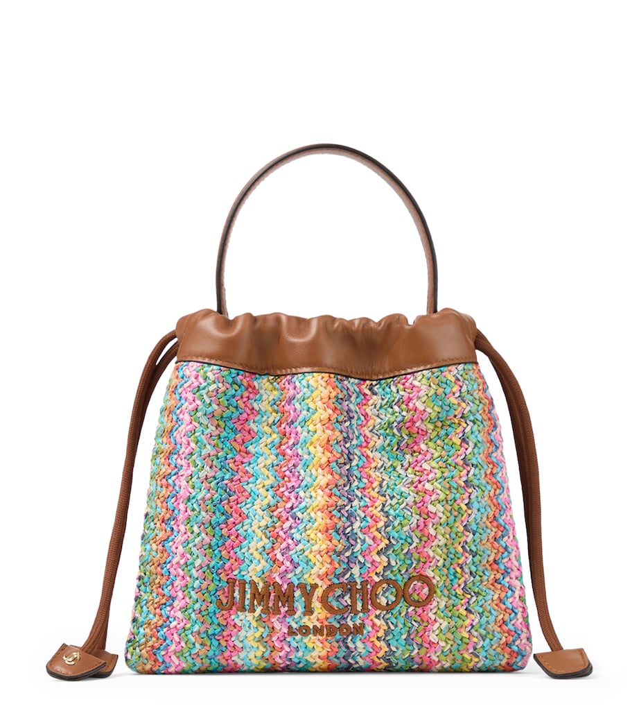 Jimmy Choo Raffia Drawstring Pouch Multi/tan/light Gold Image 1