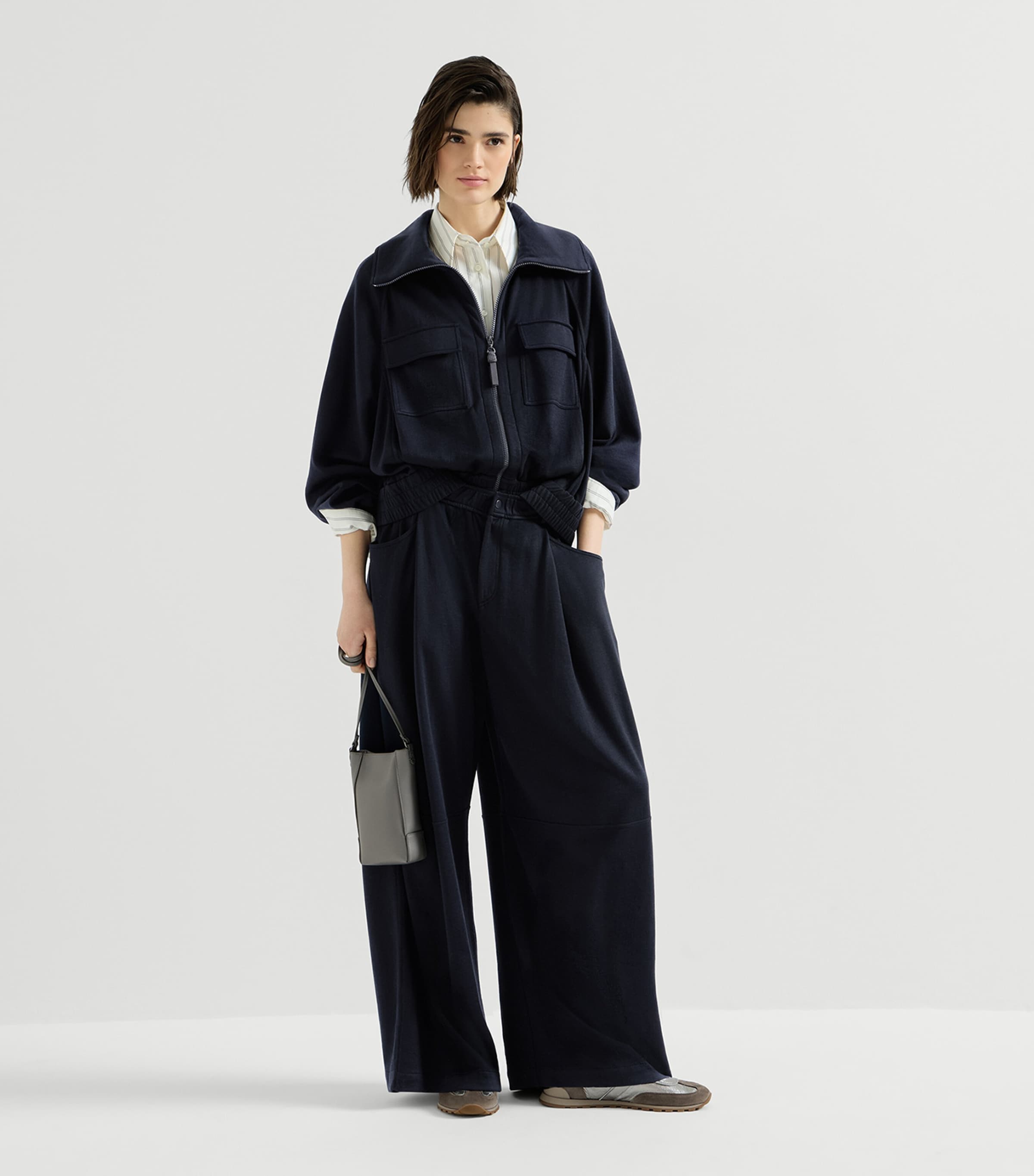 Brunello Cucinelli Womens Cotton-Silk Interlock Track Pants Image 2