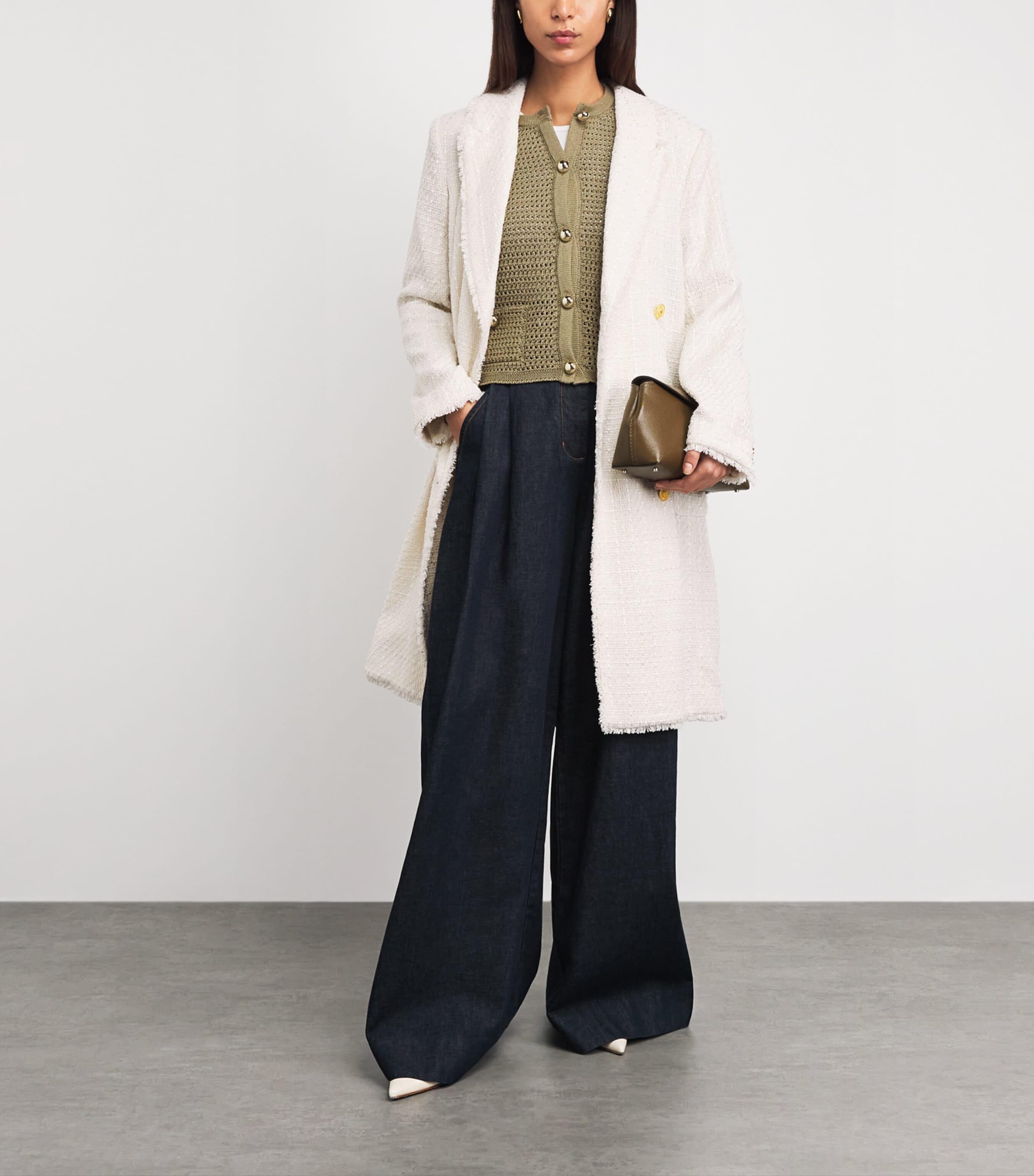 L'Agence Womens Tweed Cooper Overcoat Vintage White Image 2