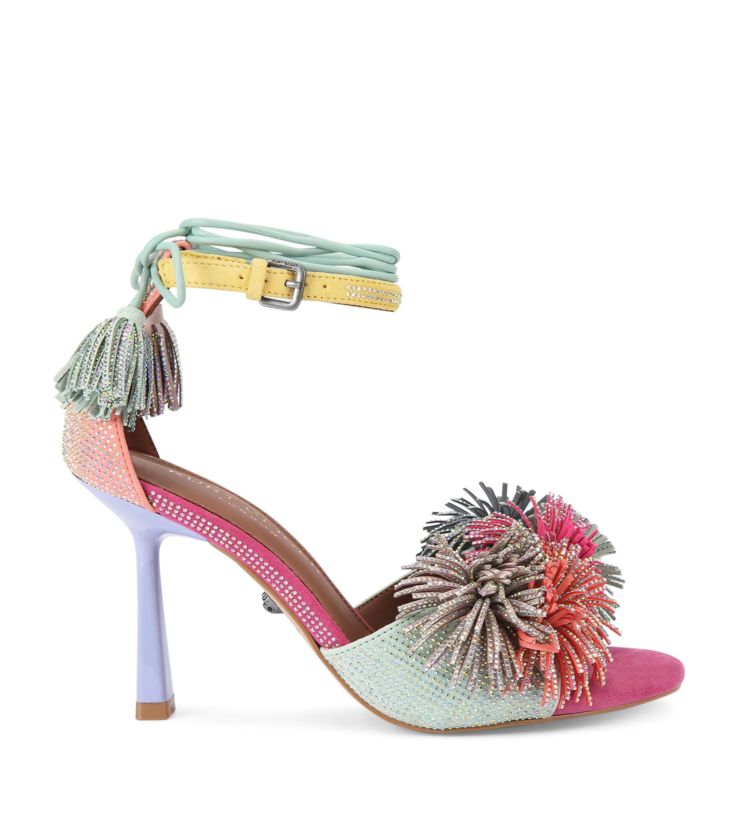 Kurt Geiger Womens Mult/other Pom-pom Ankle-tie Heeled Suede Sandals Eur 36 / 3 Uk