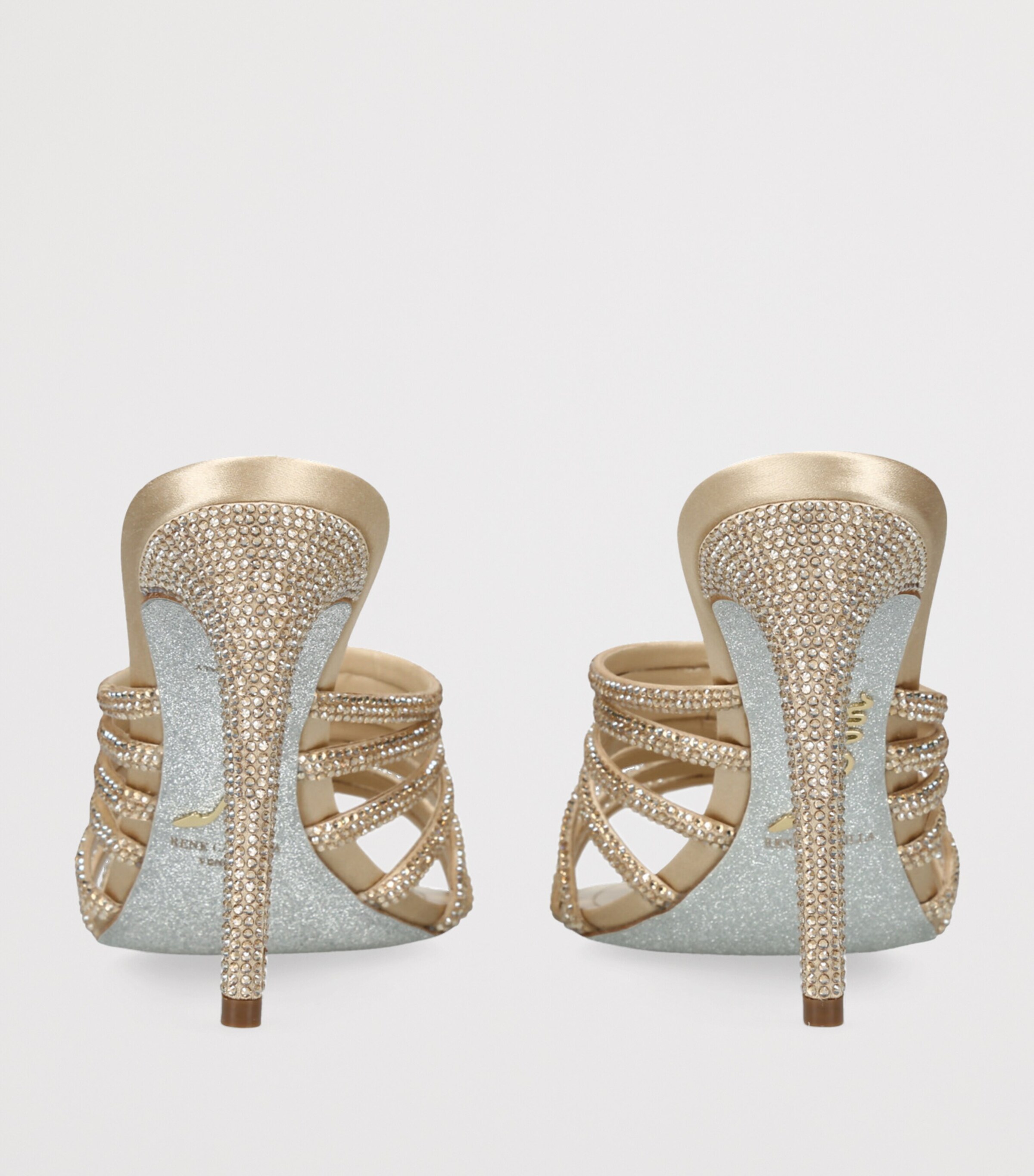 Satin Strappy Heeled Mules 105 GOLD COMB Image 2