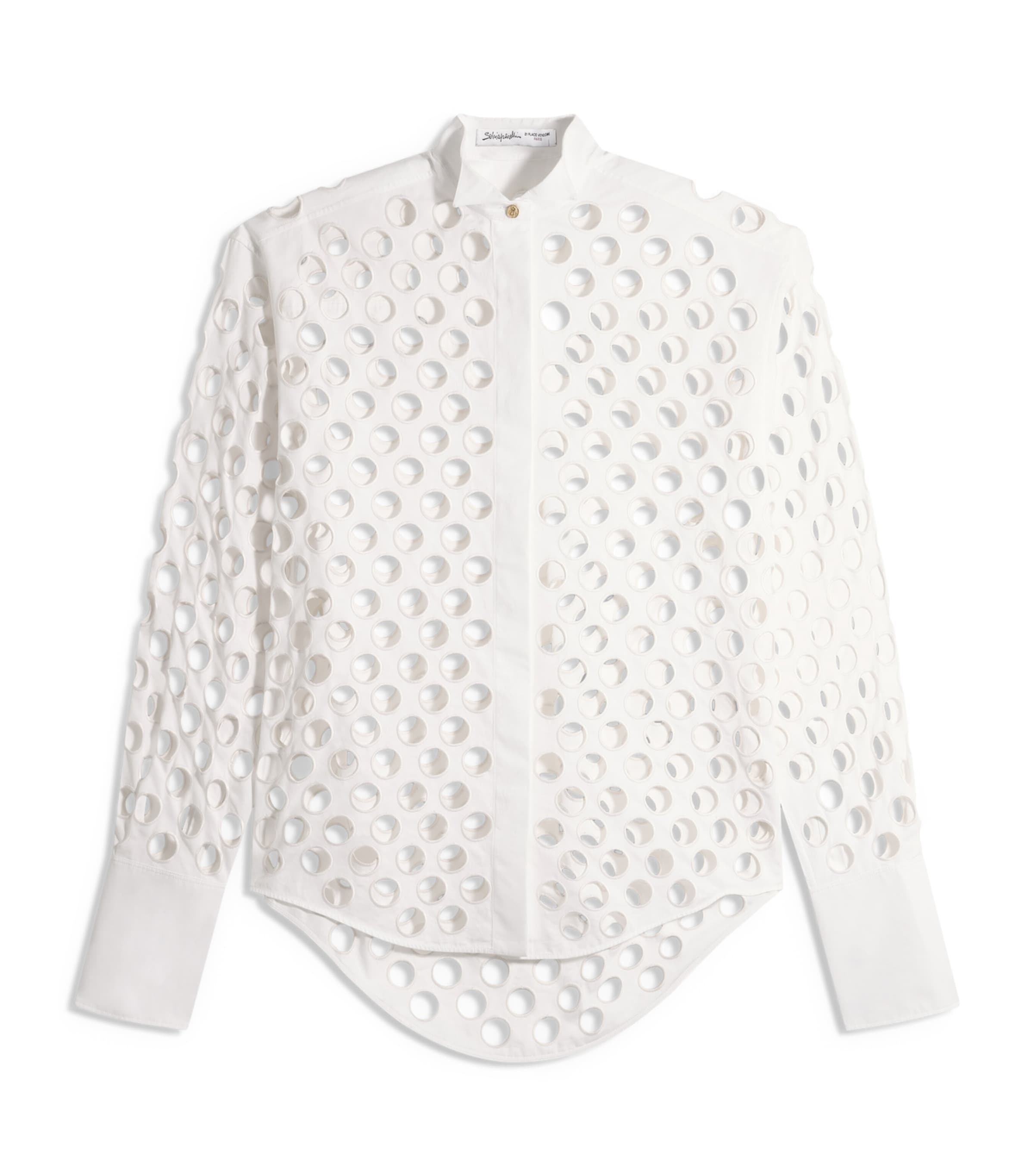 Schiaparelli Womens Cotton Polka Dot Tuxedo Shirt White Image 1