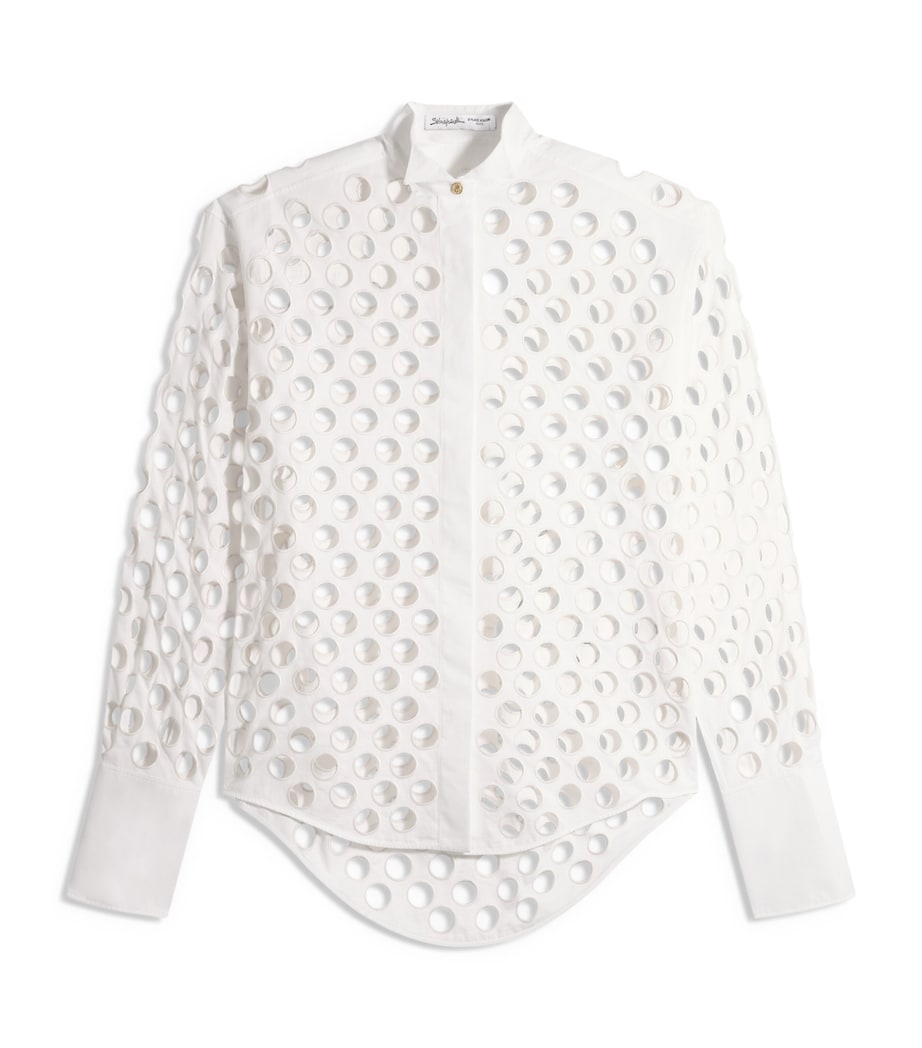 Schiaparelli Womens Cotton Polka Dot Tuxedo Shirt White Image 1