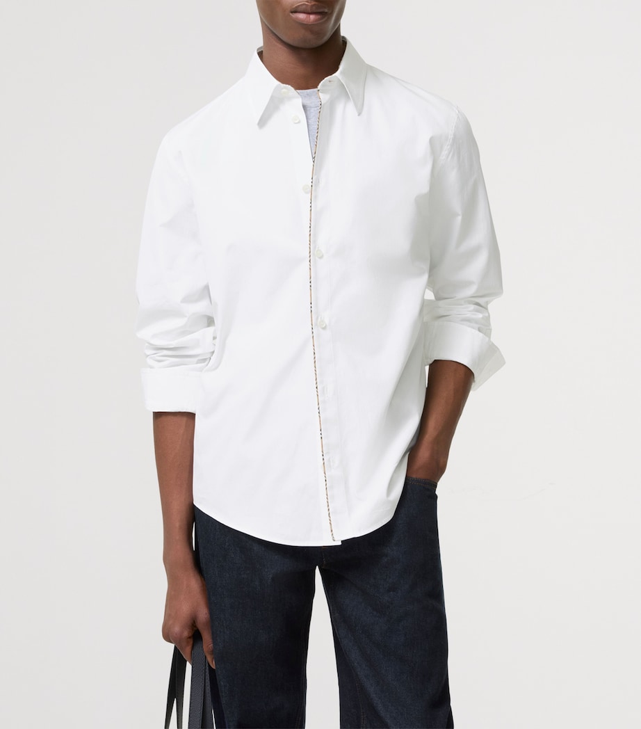 Burberry Mens Cotton Check-Piping Shirt Optic White Image 2