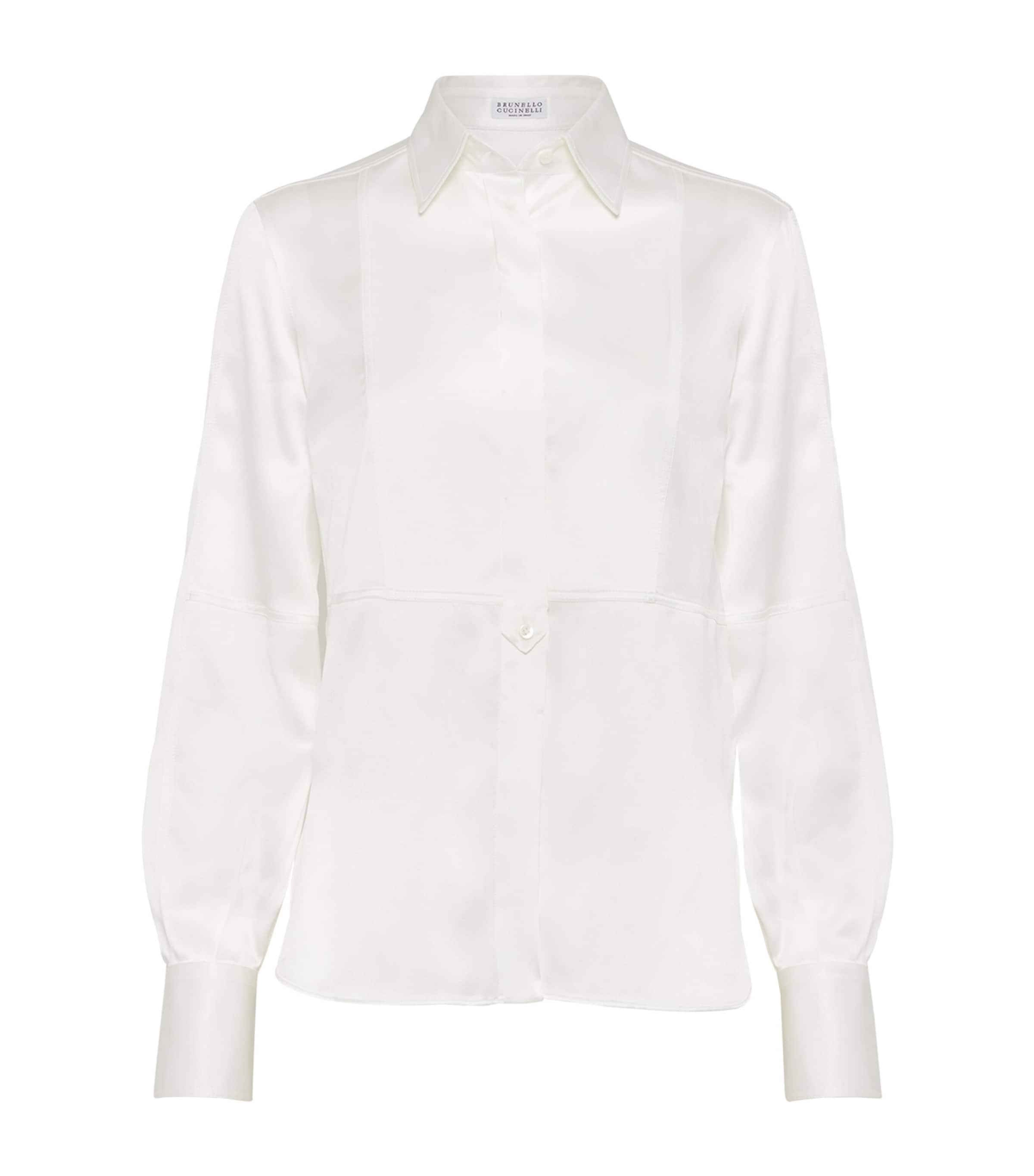 Brunello Cucinelli Stretch-silk Satin Shirt In White