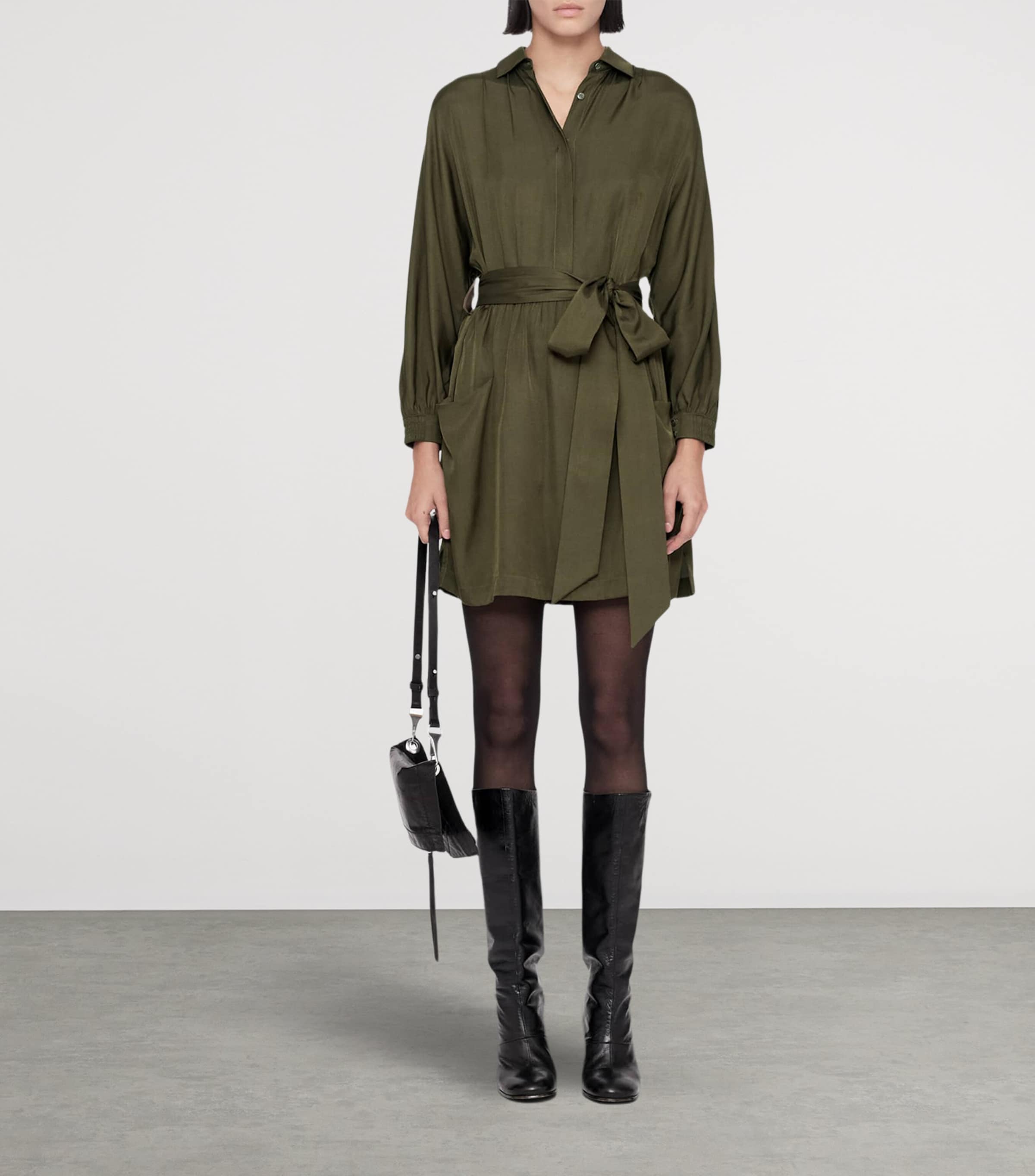 AllSaints Womens Noora Shirt Dress Washed Khaki Image 2