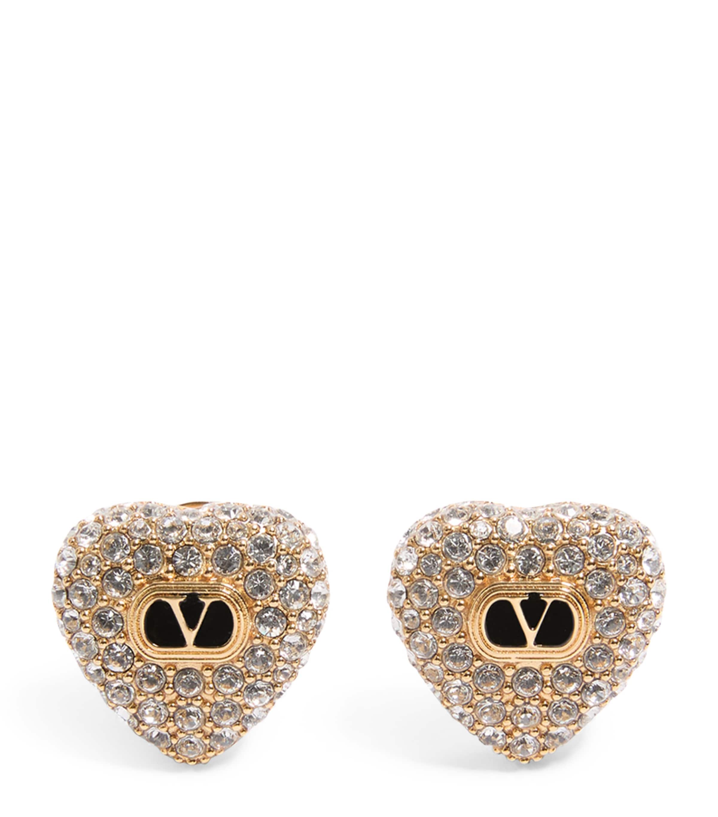 Valentino Enamel And Crystal Heart Earrings In Gold