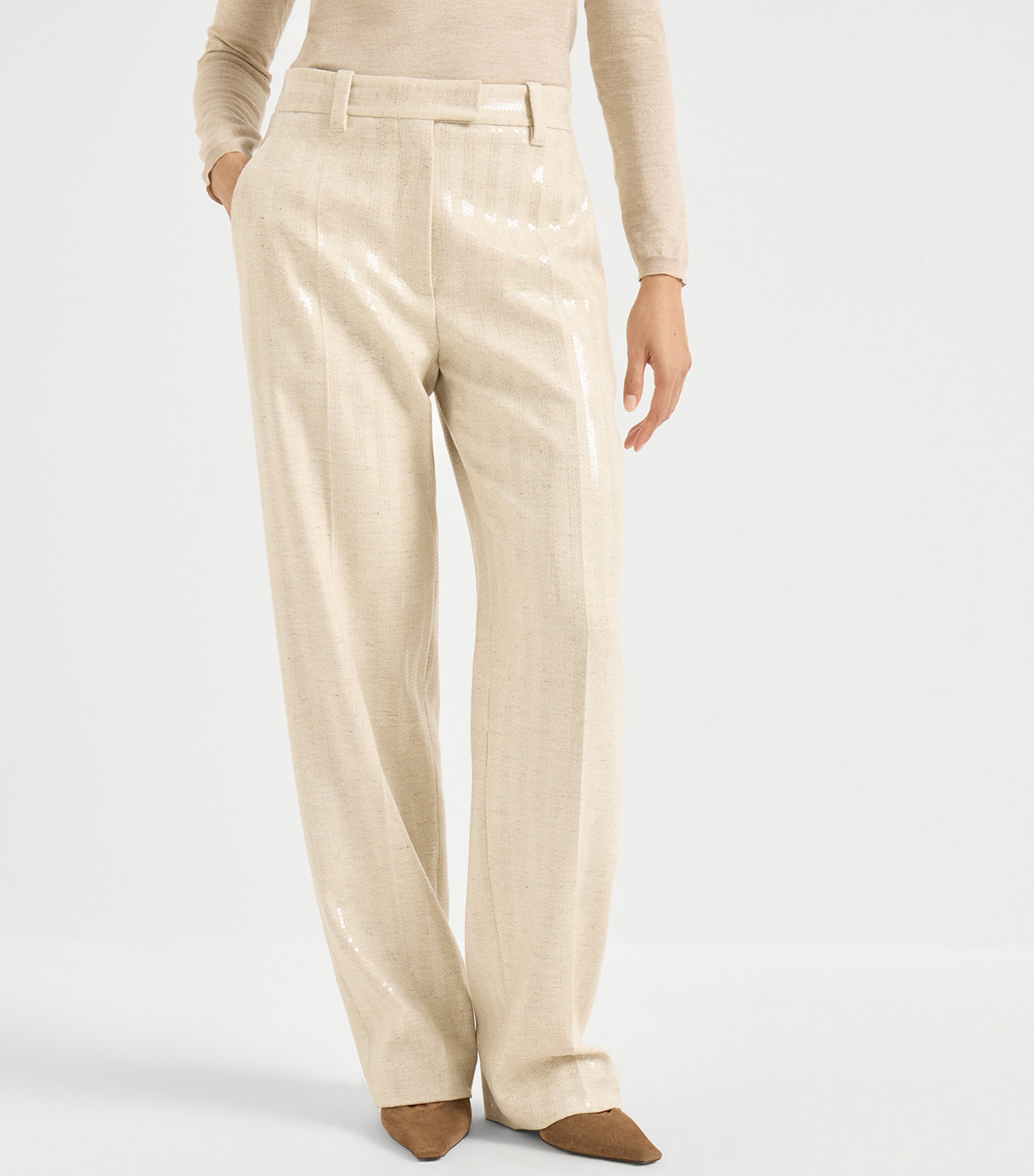 Wool-Cashmere Dazzling Chevron Trousers C810 Image 2