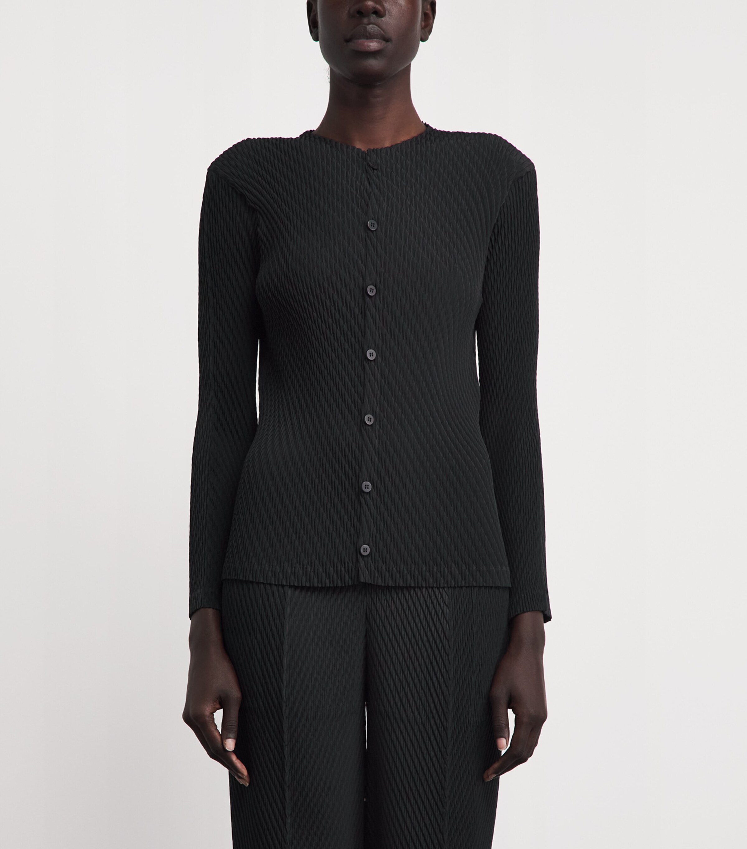 Issey Miyake Womens Rhombus Pleats Cardigan Black Image 4
