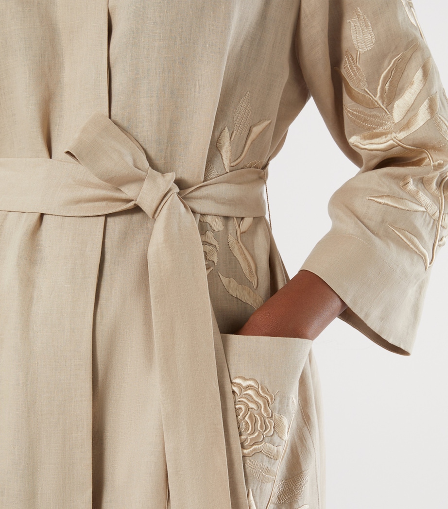 Marina Rinaldi Womens Linen Embroidered Belted Jacket Beige Image 6