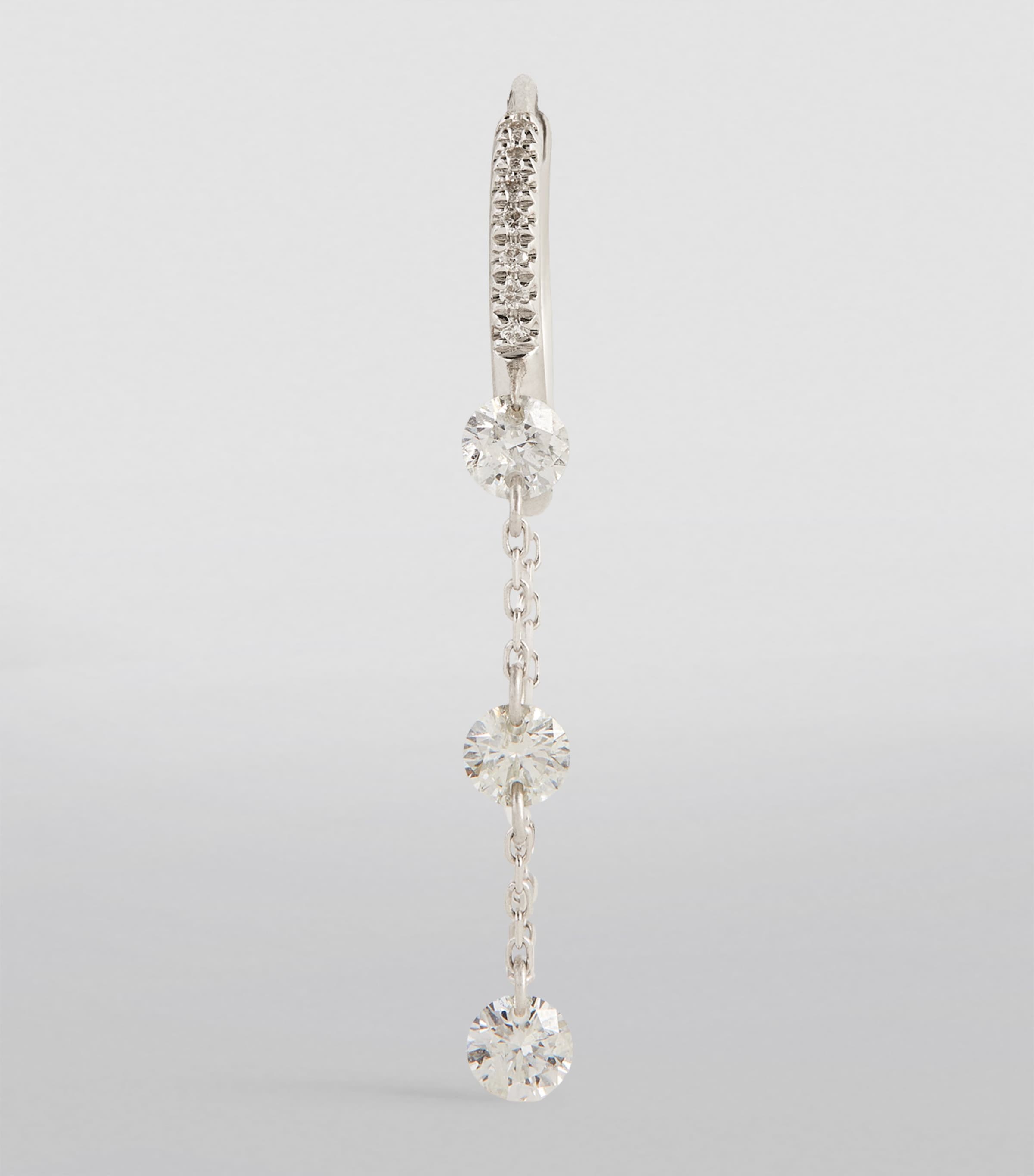 White Gold and Diamond Drop Huggie Single Earring WHITE GOLD Image 2