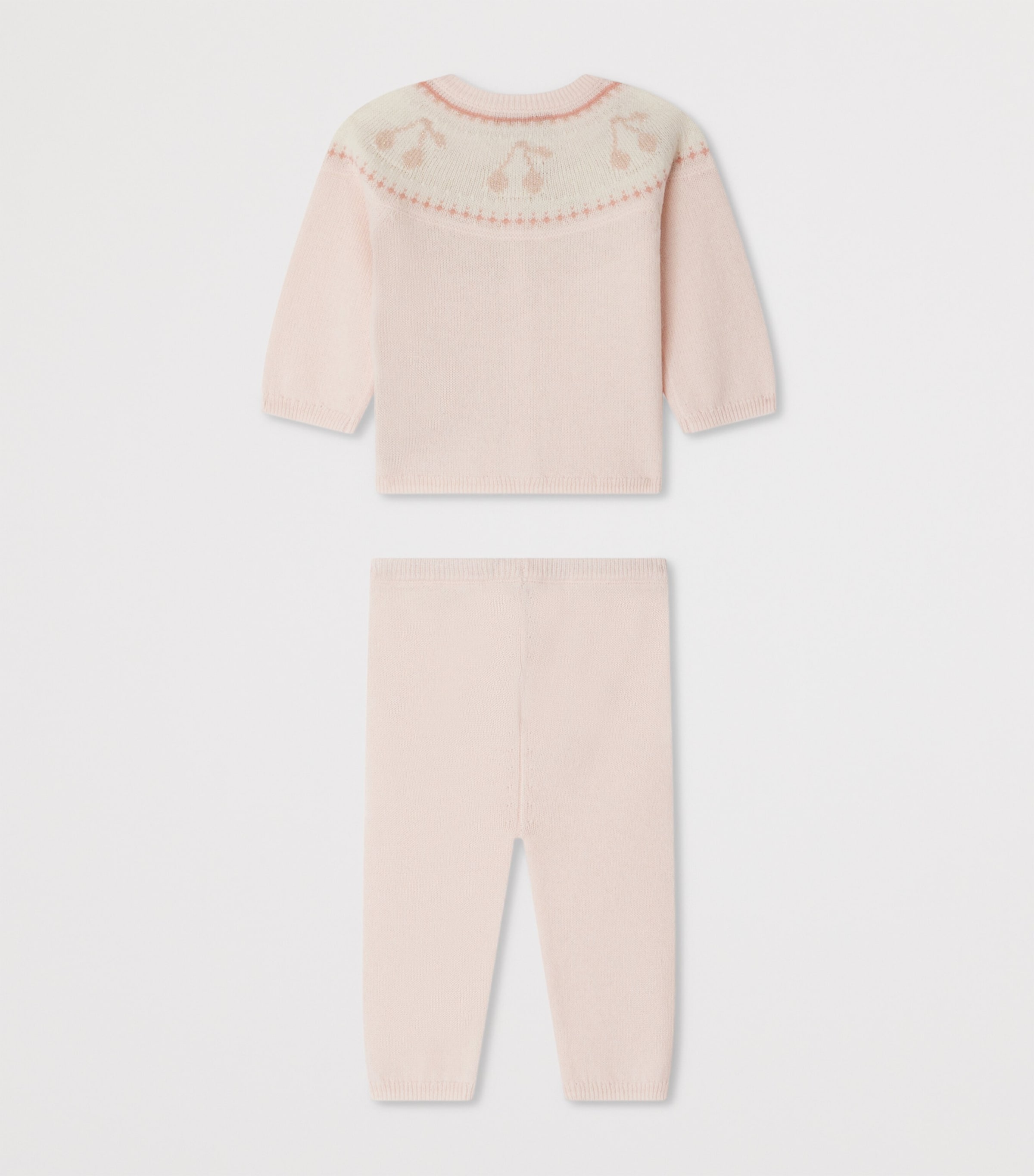 Wool-Cashmere Jacquard Cardigan and Trousers Set (1-18 Months) MULTICO ROSE FARD Image 2
