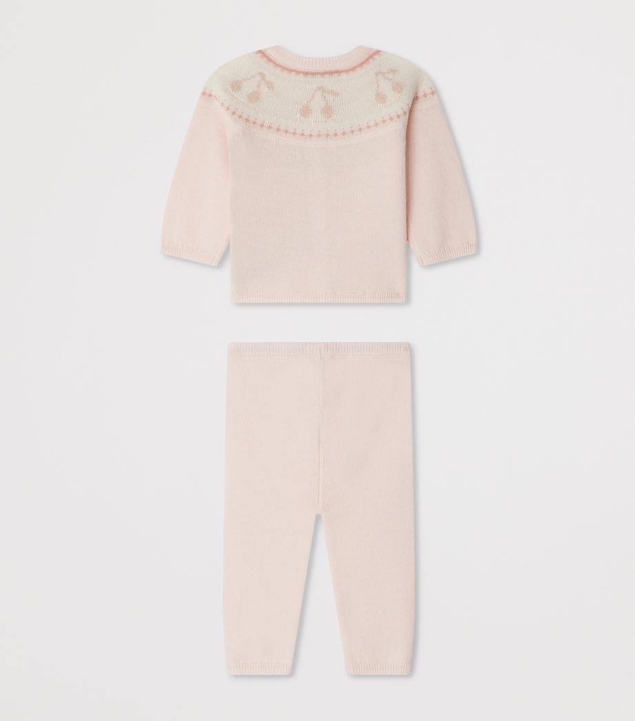 Wool-Cashmere Jacquard Cardigan and Trousers Set (1-18 Months) MULTICO ROSE FARD Image 2