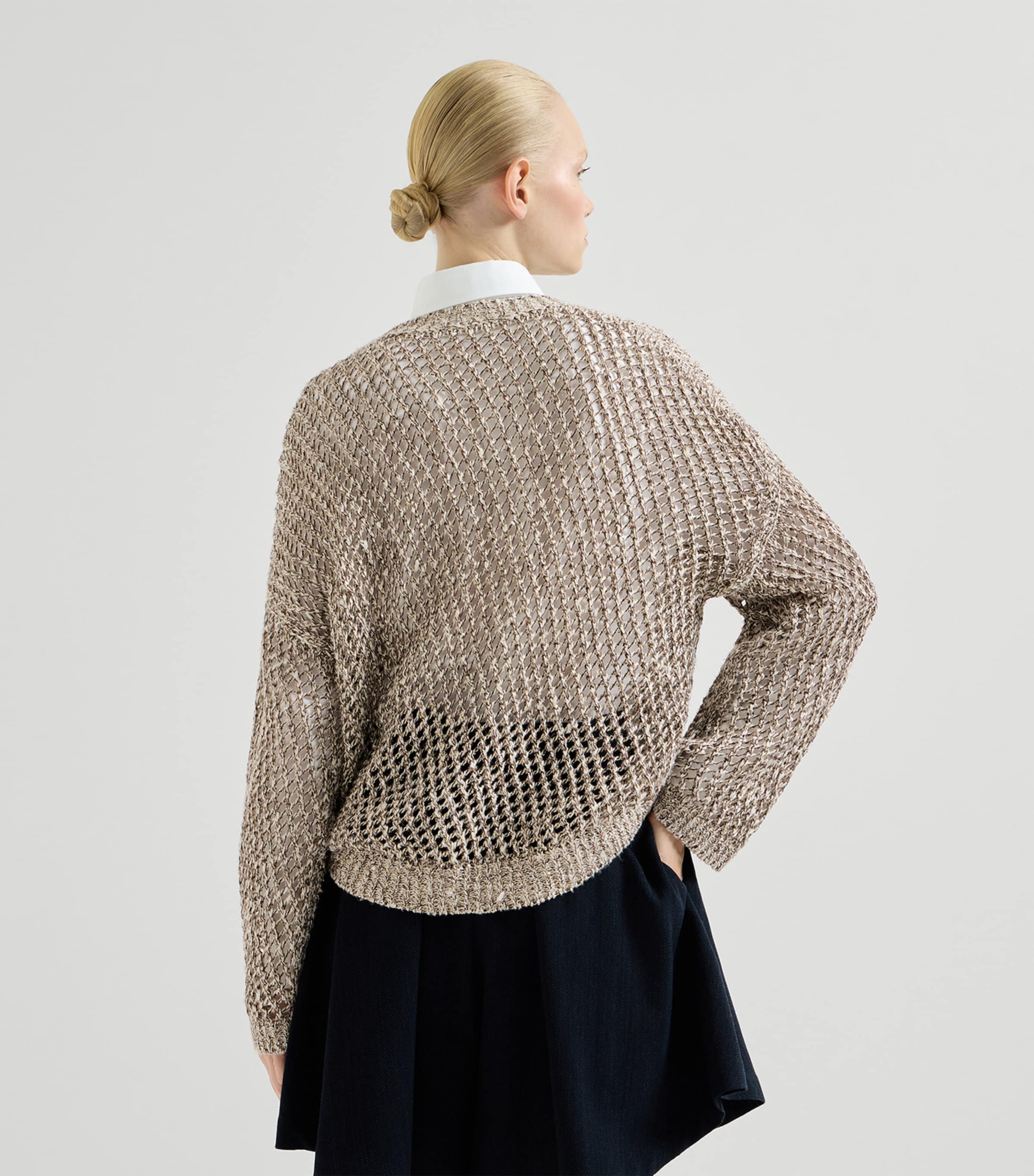 Brunello Cucinelli Womens Silk-Linen-Blend Net Sweater Image 5