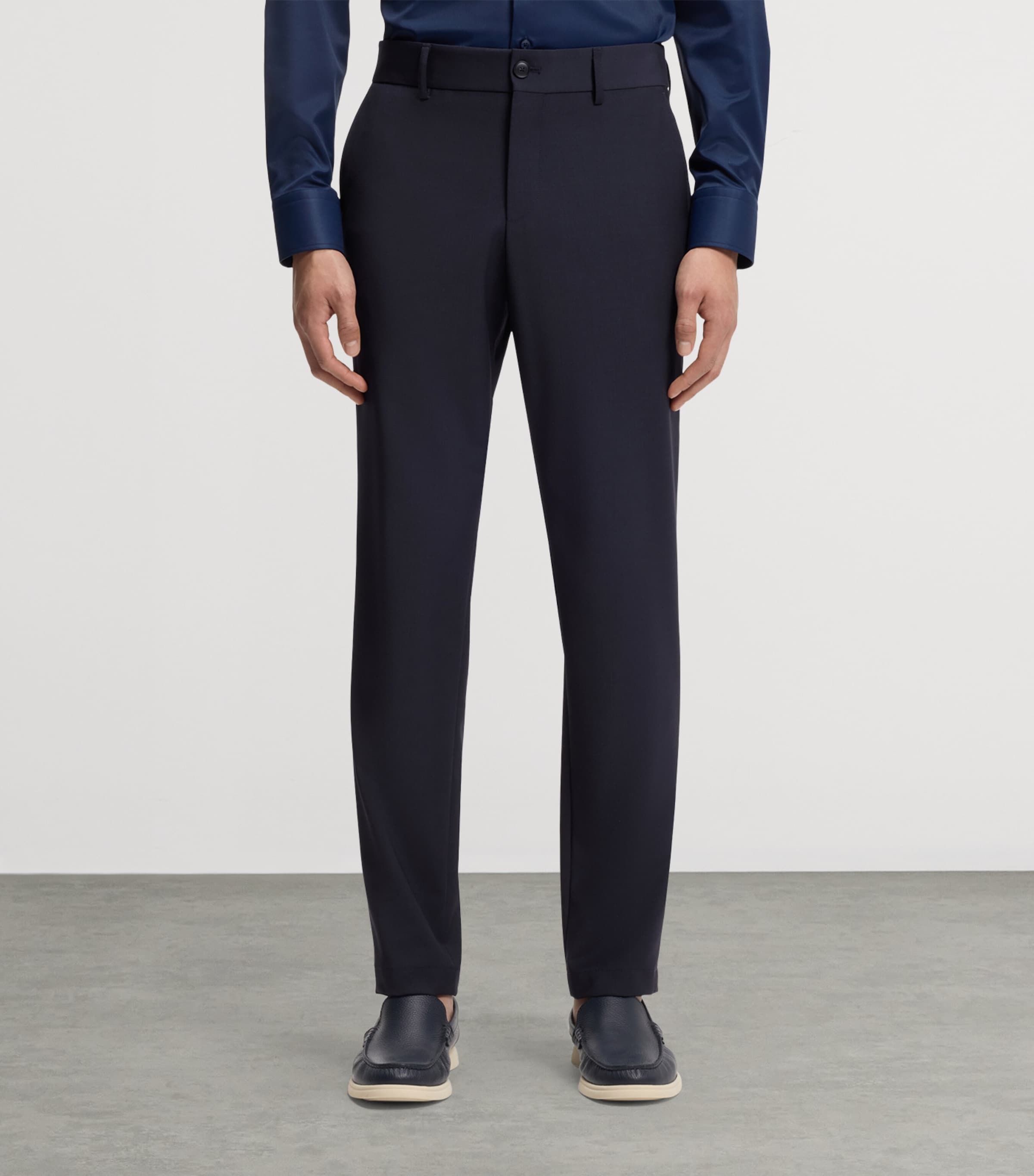 BOSS Mens Wool-Blend Slim Trousers Image 2