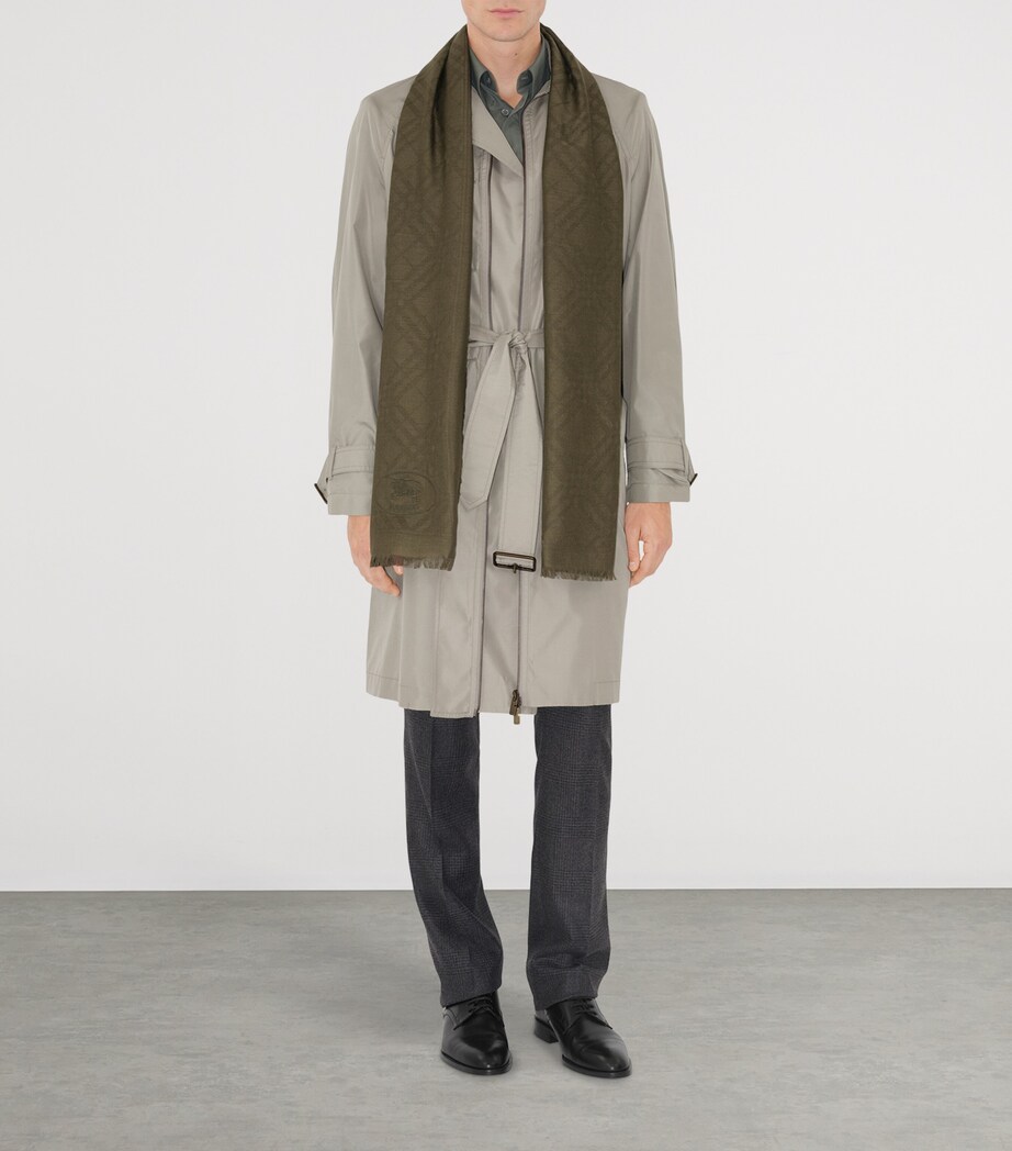 Wool-Silk Wide Check Scarf SWAMP GREEN Image 5